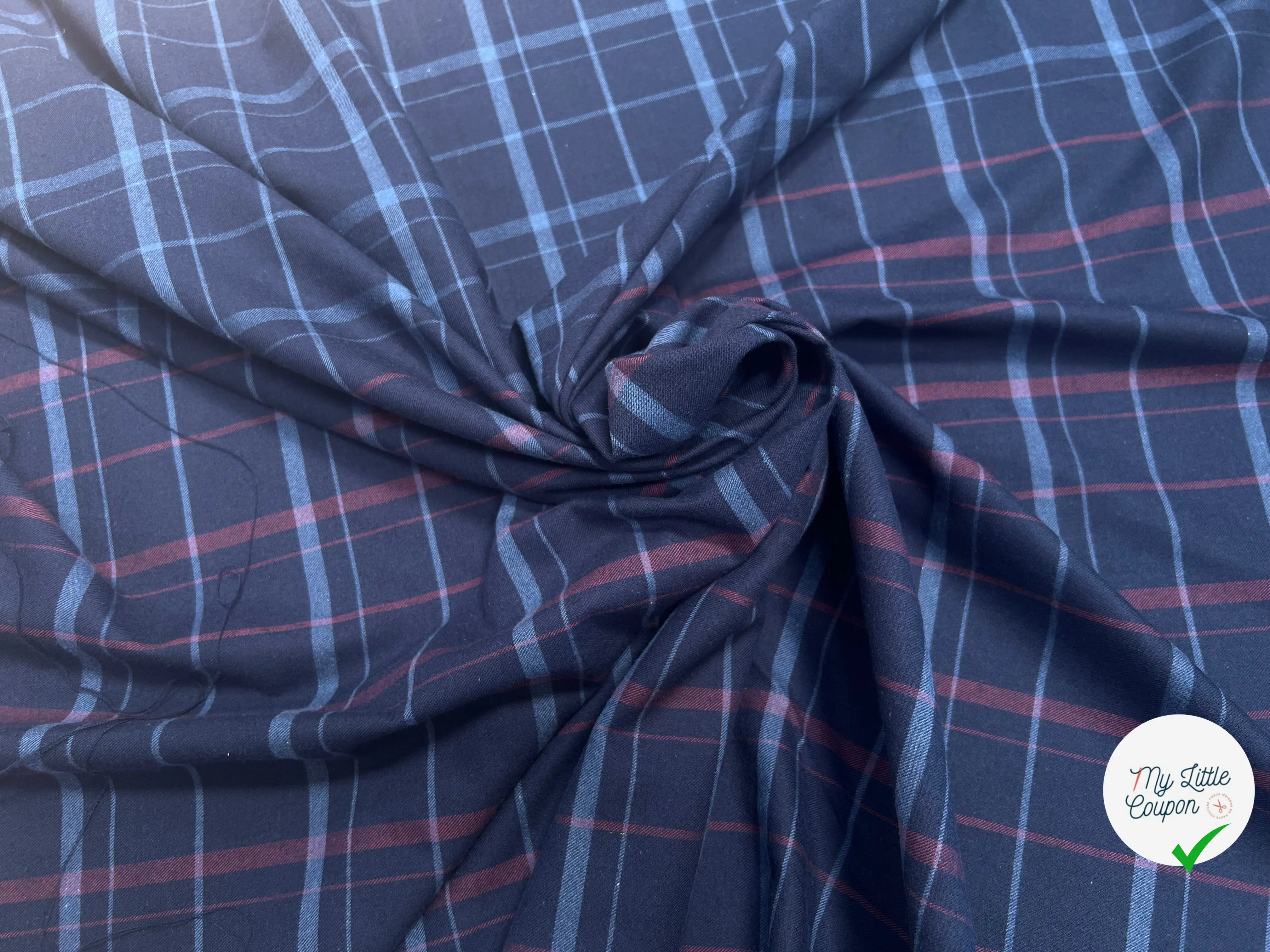 TISSU COTON TRAPPEUR A GRANDS CARREAUX BICOLORE BLEU NAVY ET ROUGE - My Little Coupon