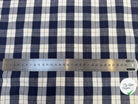 TISSU COTON TRAPPEUR A MOTIFS CARREAUX BLEU NAVY ET LIGNES ROUGE - My Little Coupon