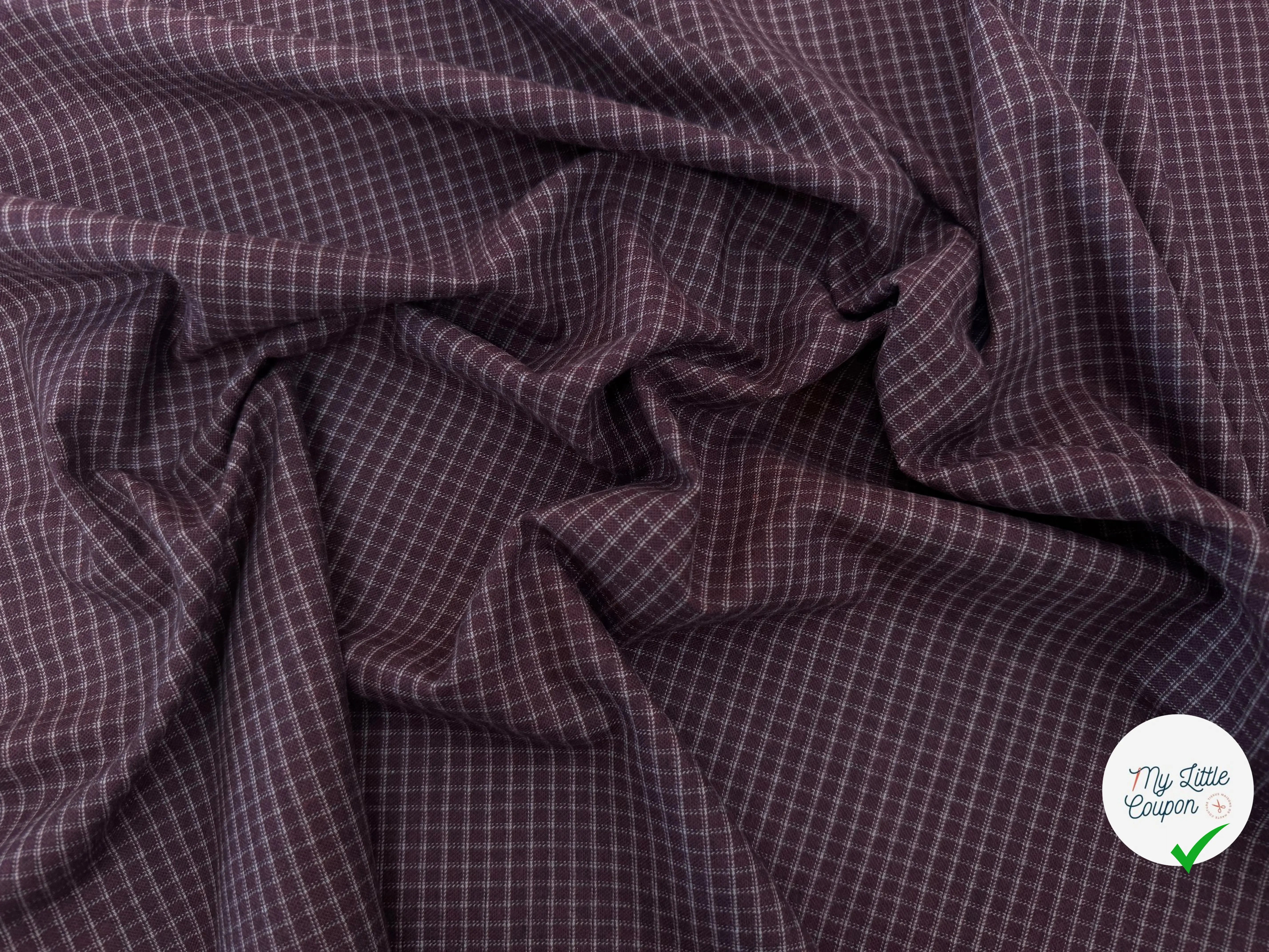 TISSU COTON TRAPPEUR VIOLET MOTIFS CARREAUX BLANC - My Little Coupon