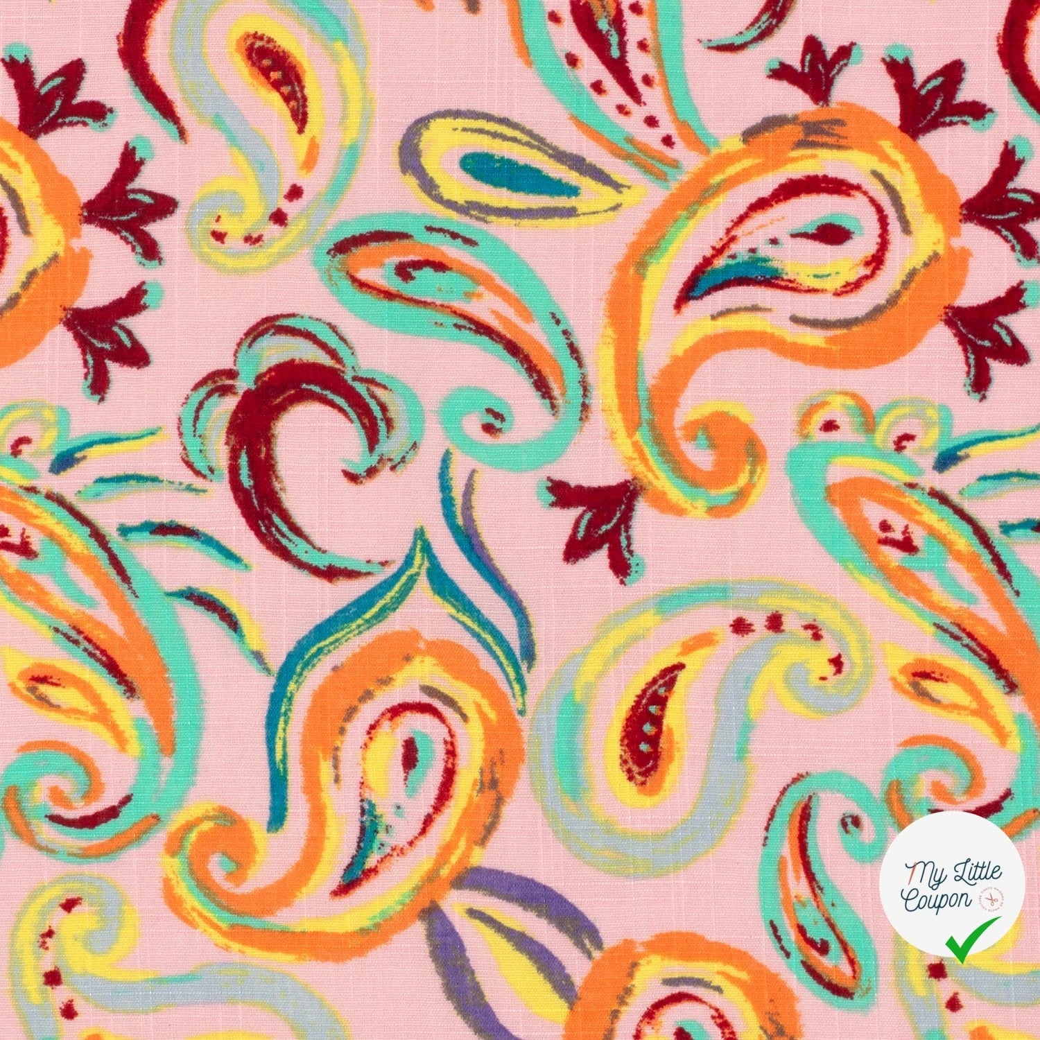 TISSU COTON VISCOSE CHAINE ET TRAME IMPRIMÉ PAISLEY ROSE CLAIR - My Little Coupon