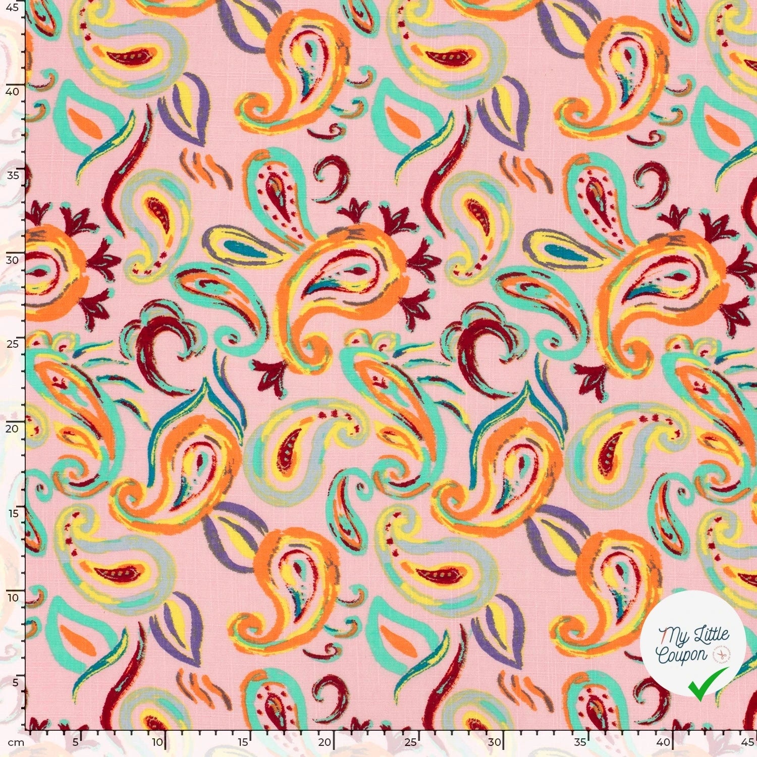 TISSU COTON VISCOSE CHAINE ET TRAME IMPRIMÉ PAISLEY ROSE CLAIR - My Little Coupon
