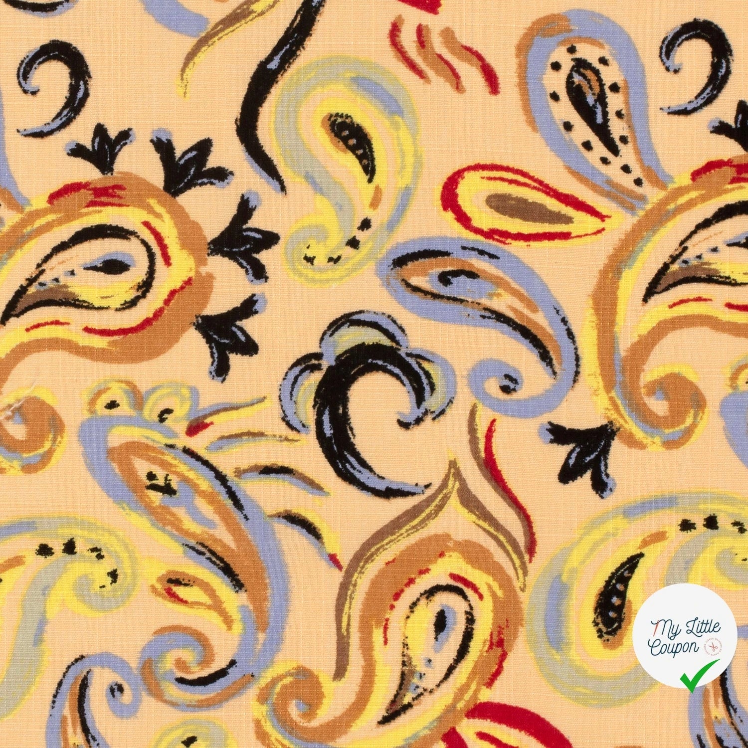 TISSU COTON VISCOSE CHAINE ET TRAME IMPRIMÉ PAISLEY SAUMON - My Little Coupon