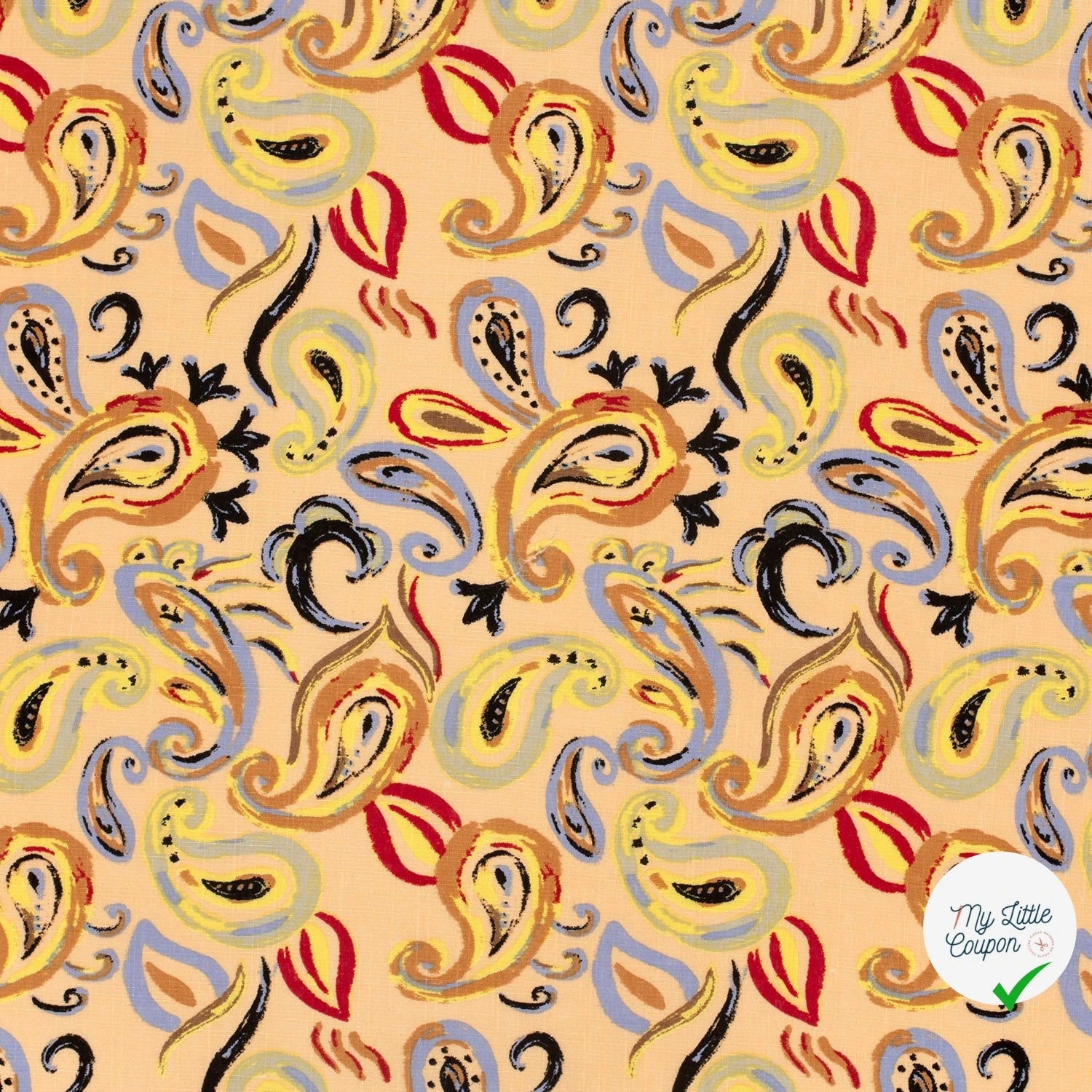 TISSU COTON VISCOSE CHAINE ET TRAME IMPRIMÉ PAISLEY SAUMON - My Little Coupon