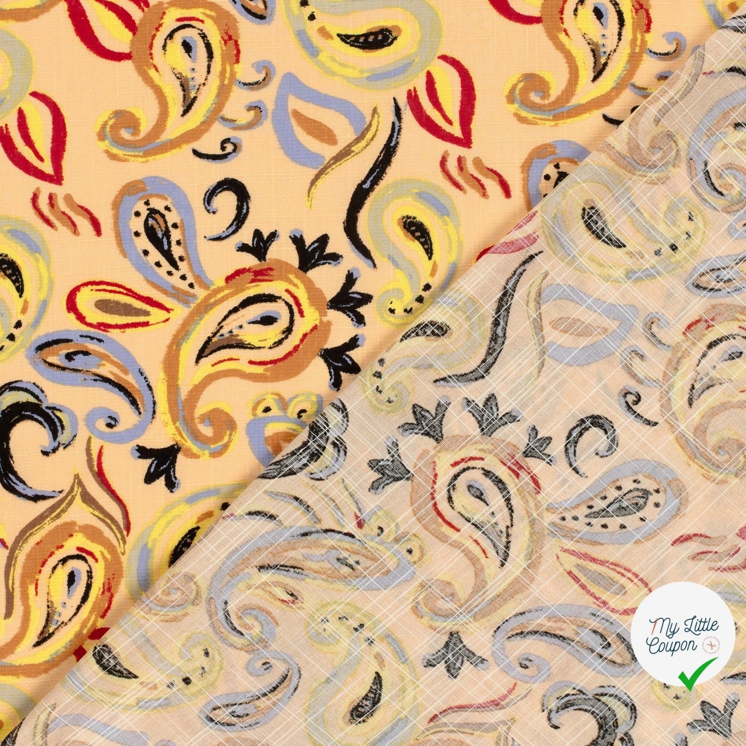 TISSU COTON VISCOSE CHAINE ET TRAME IMPRIMÉ PAISLEY SAUMON - My Little Coupon