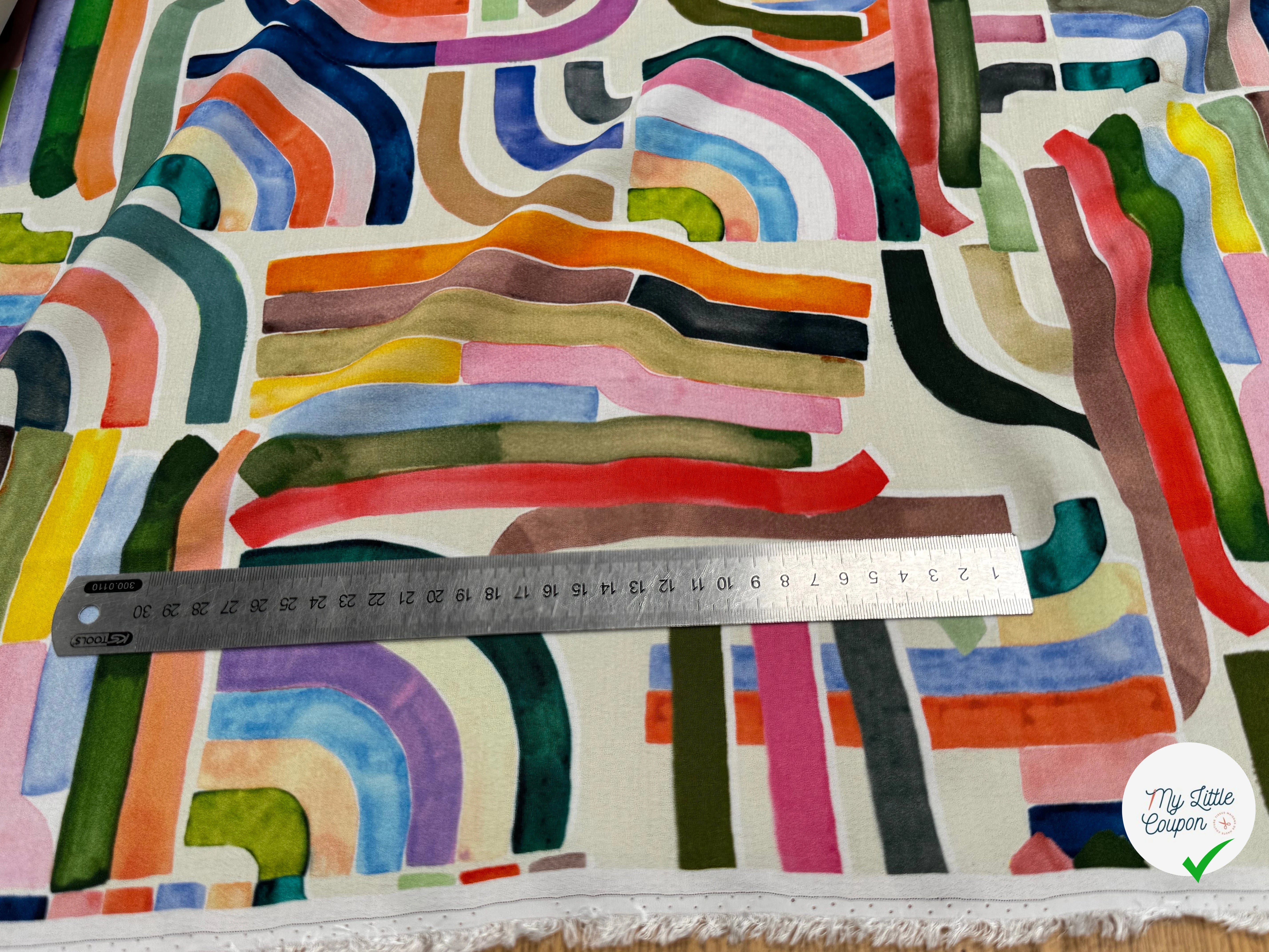 TISSU CRÊPE DE VISCOSE IMPRIMÉ GRAPHIQUE MULTICOLORE TENERE DELAUNAY MULTICOLORE - My Little Coupon