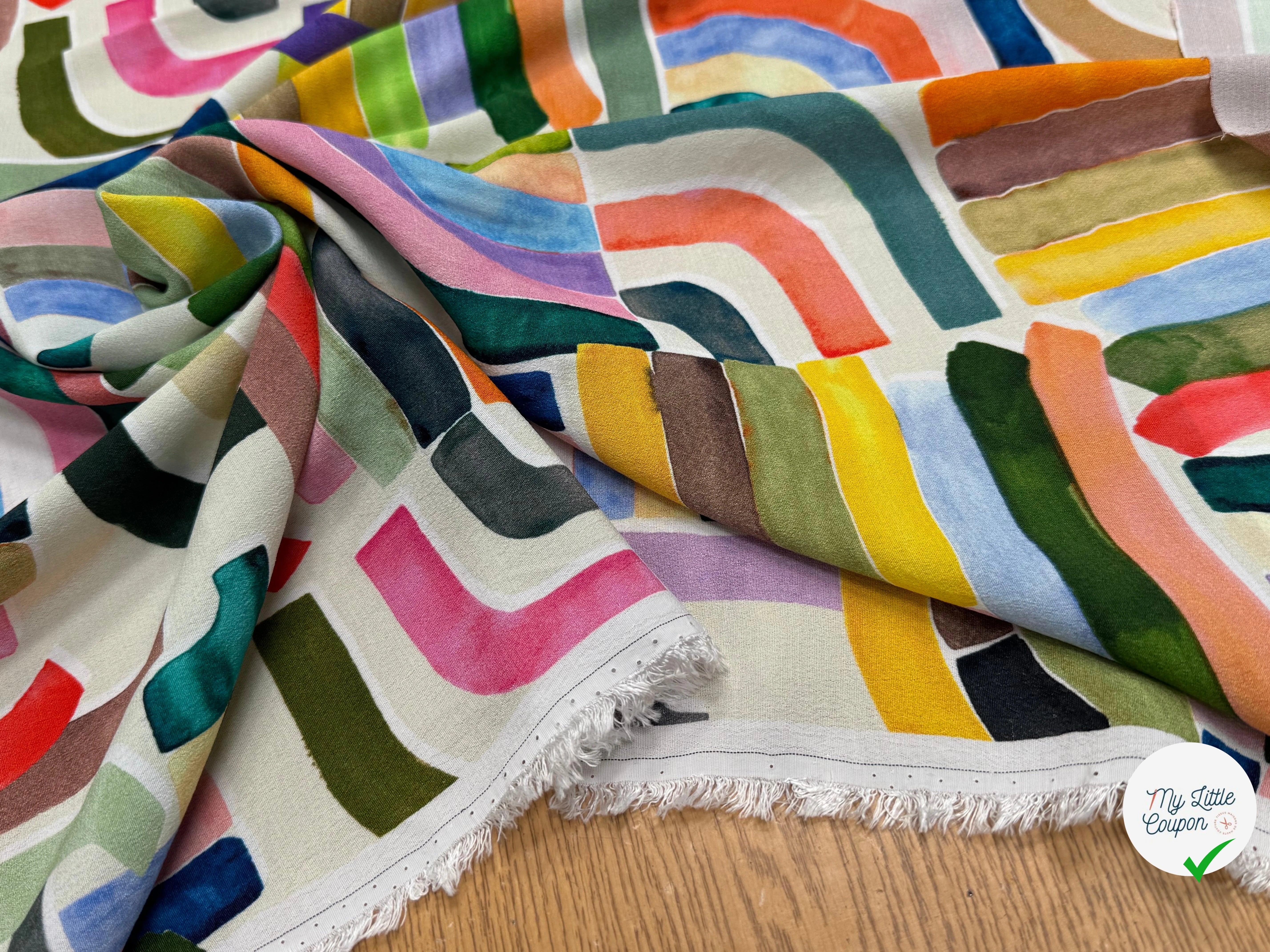 TISSU CRÊPE DE VISCOSE IMPRIMÉ GRAPHIQUE MULTICOLORE TENERE DELAUNAY MULTICOLORE - My Little Coupon
