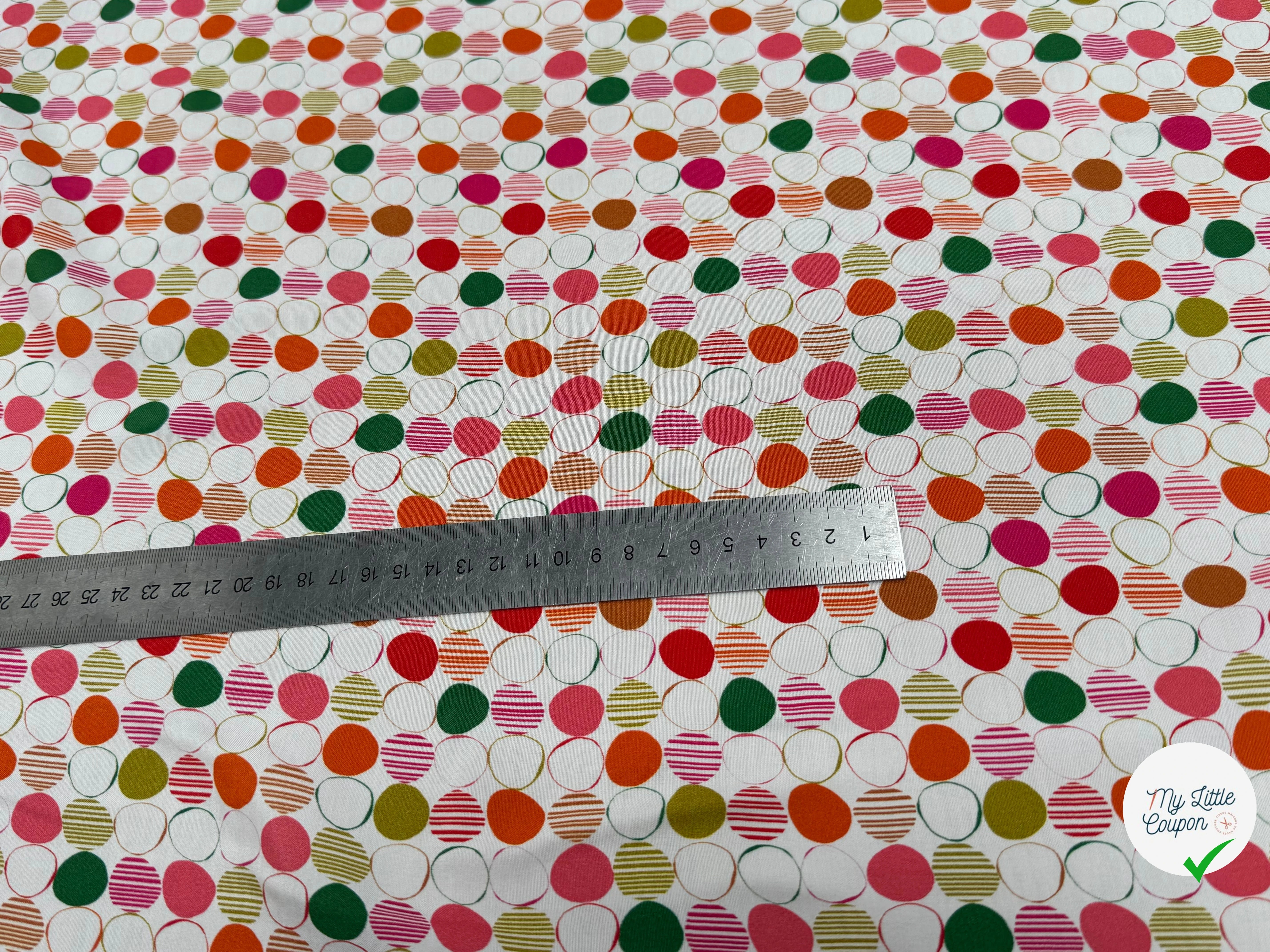 TISSU CRÊPE DE VISCOSE IMPRIMÉ POIS MULTICOLORES FANTASY ROND MULTIROUGE - My Little Coupon