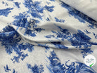 TISSU DAMASSÉ BLANC FLORILÈGE TOILE DE JOUY BLEU MSO
