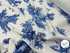 TISSU DAMASSÉ BLANC FLORILÈGE TOILE DE JOUY BLEU MSO