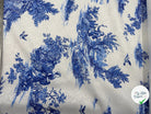 TISSU DAMASSÉ BLANC FLORILÈGE TOILE DE JOUY BLEU MSO