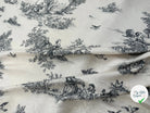 TISSU DAMASSÉ BLANC FLORILÈGE TOILE DE JOUY NOIR MSO