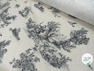 TISSU DAMASSÉ BLANC FLORILÈGE TOILE DE JOUY NOIR MSO