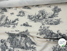TISSU DAMASSÉ BLANC FLORILÈGE TOILE DE JOUY NOIR MSO