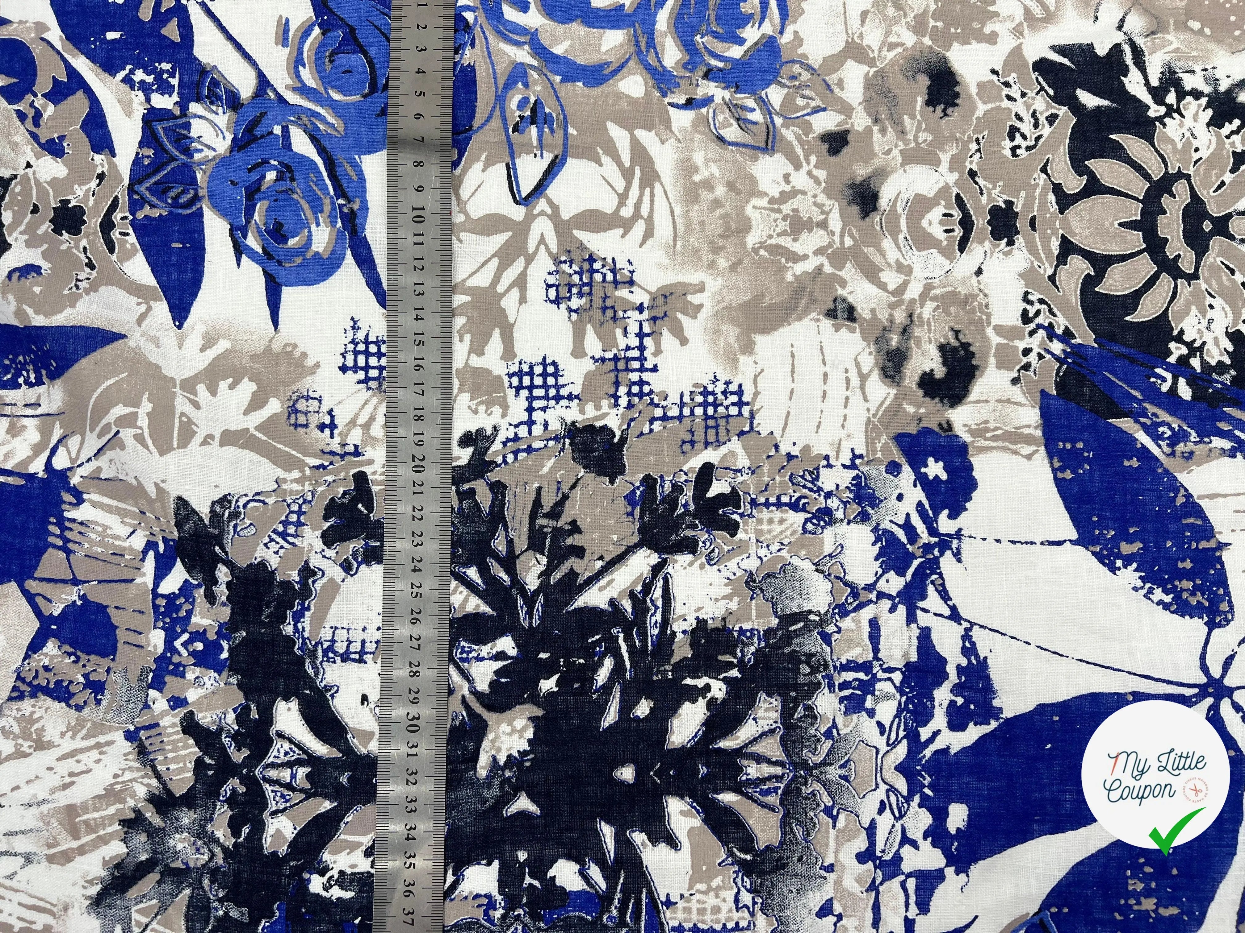 TISSU DE LIN IMPRIMÉ AQUARELLE TONS DE BLEU - My Little Coupon - tissu - coudre