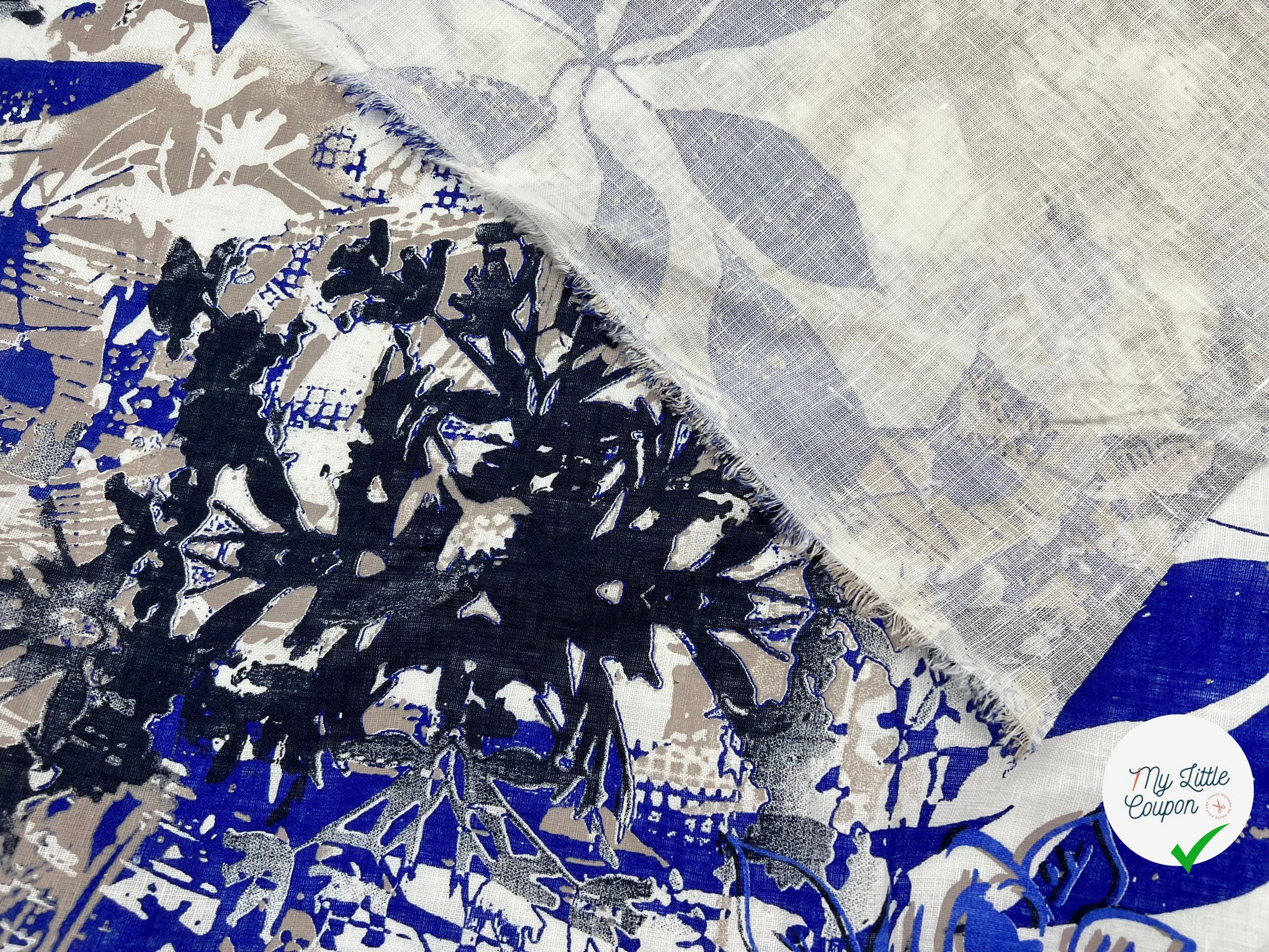 TISSU DE LIN IMPRIMÉ AQUARELLE TONS DE BLEU - My Little Coupon - tissu - coudre
