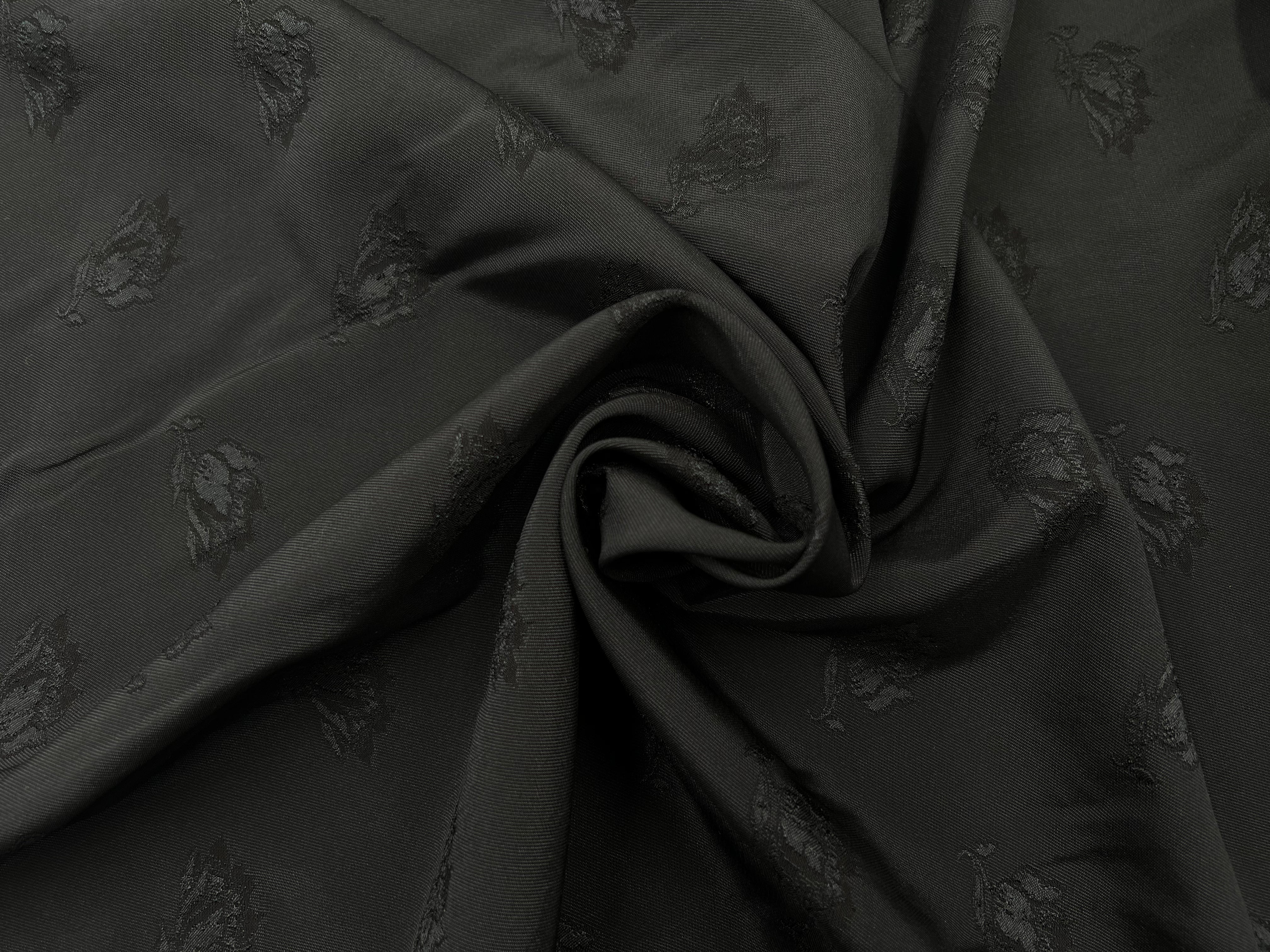 TISSU JACQUARD NOIR FLEUR TON SUR TON MSO