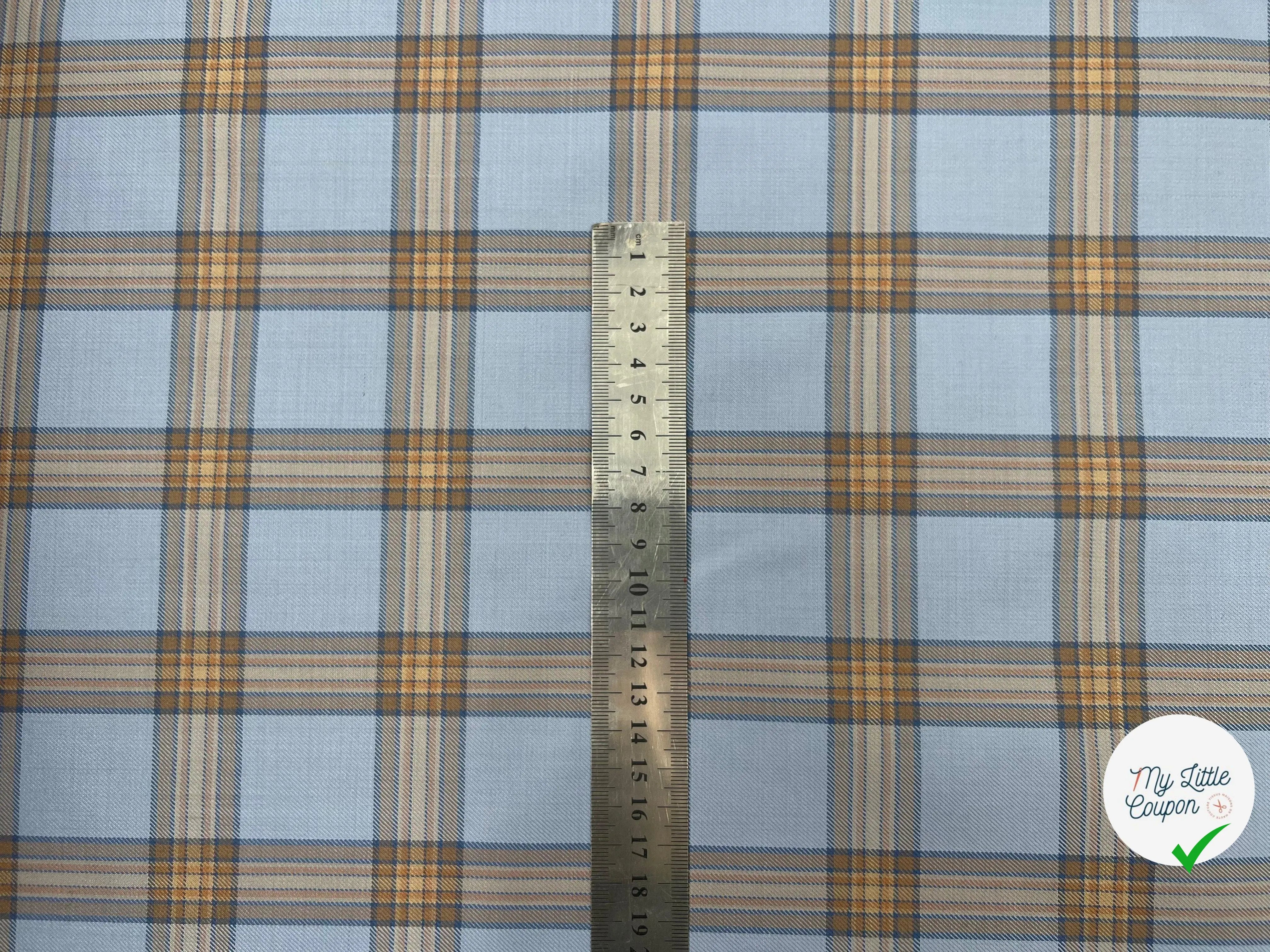 TISSU LAINAGE CARREAUX FOND BLEU DÉJÀ THERMOCOLLÉ - My Little Coupon - tissu - coudre