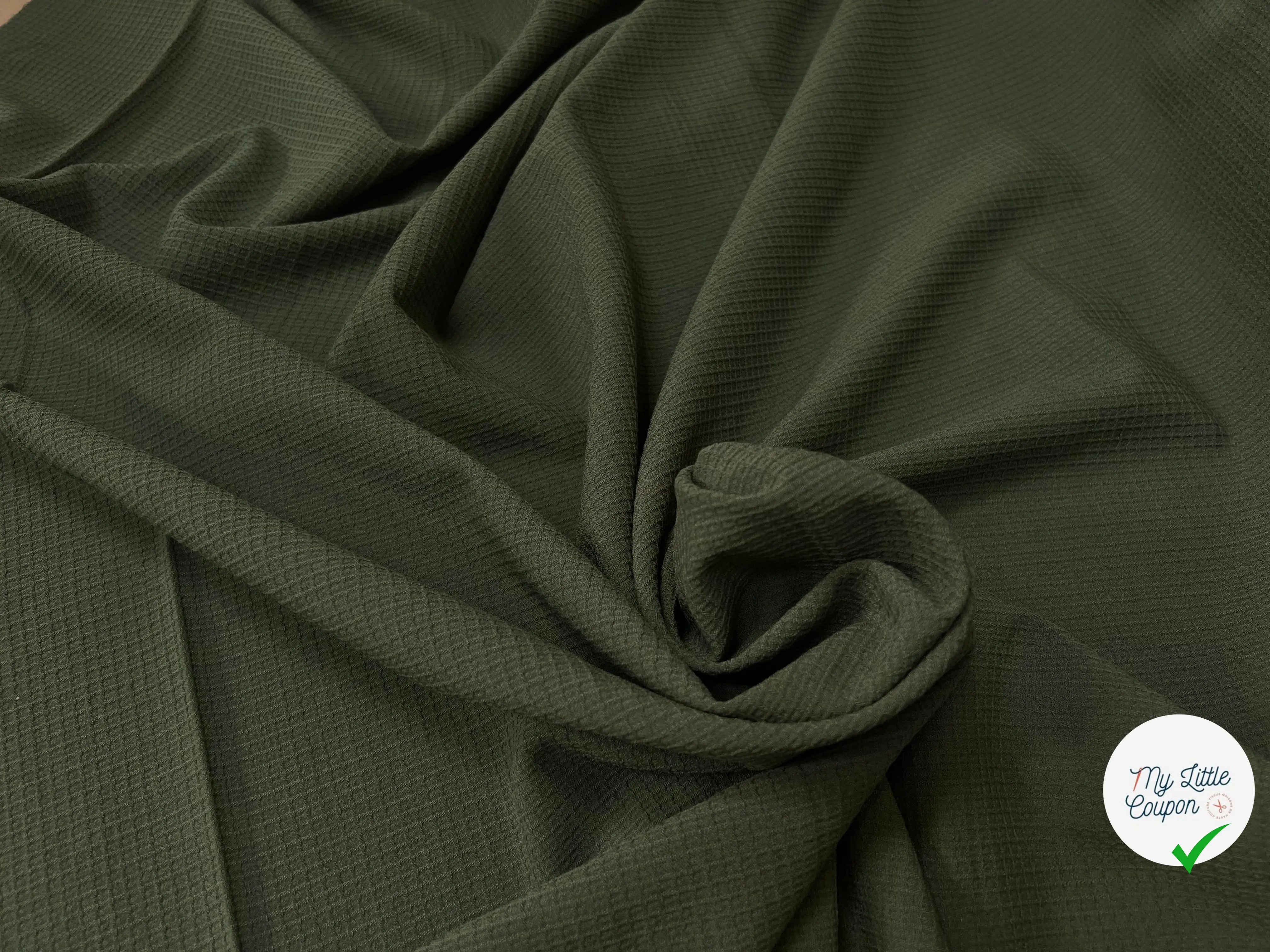 TISSU NID D'ABEILLE LAINE STRETCH VERT ARMY - My Little Coupon