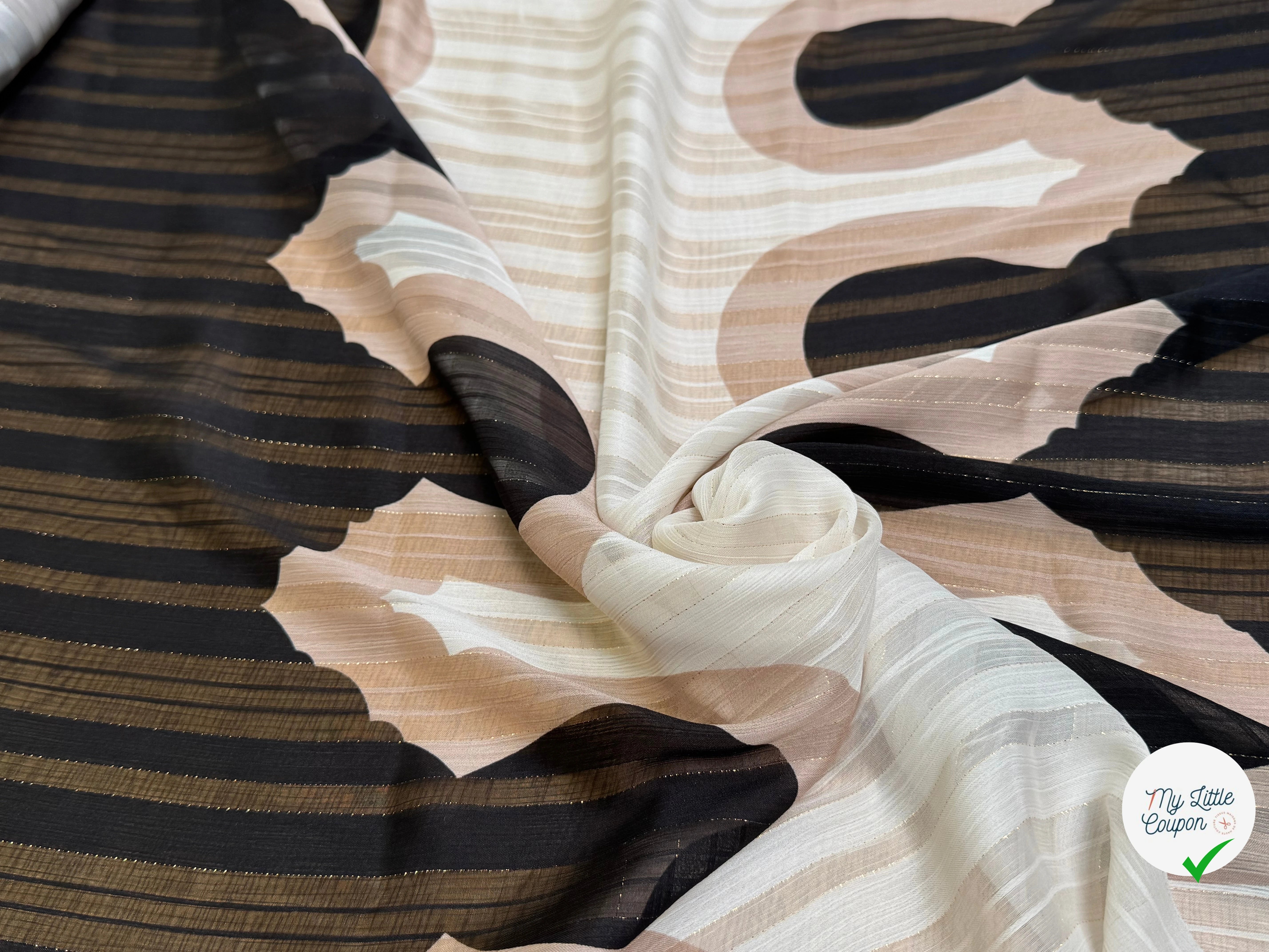 TISSU OSLO GOLD MÉTAL OMBRE CREME NOIR - My Little Coupon