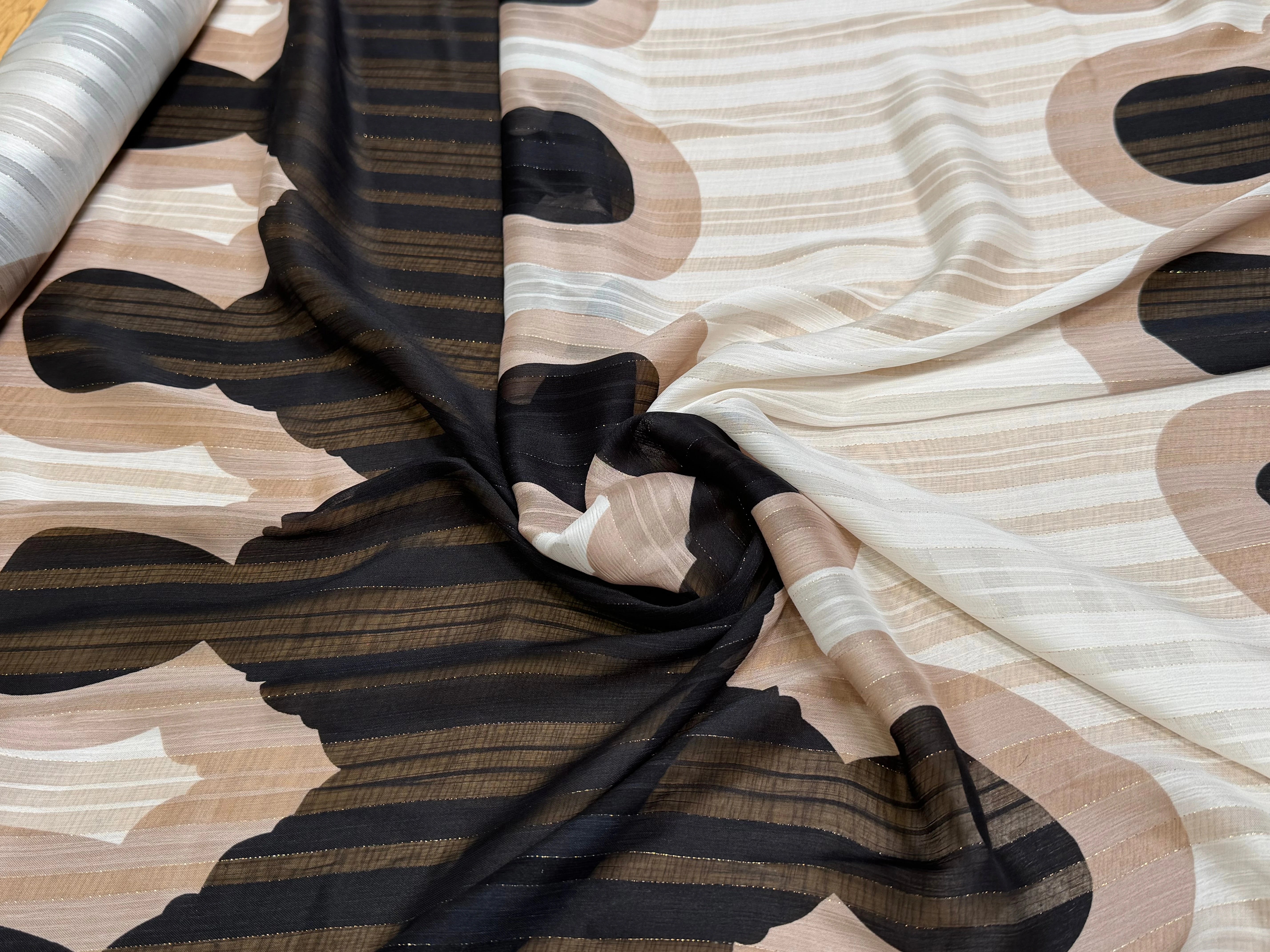 TISSU OSLO GOLD MÉTAL OMBRE CREME NOIR - My Little Coupon