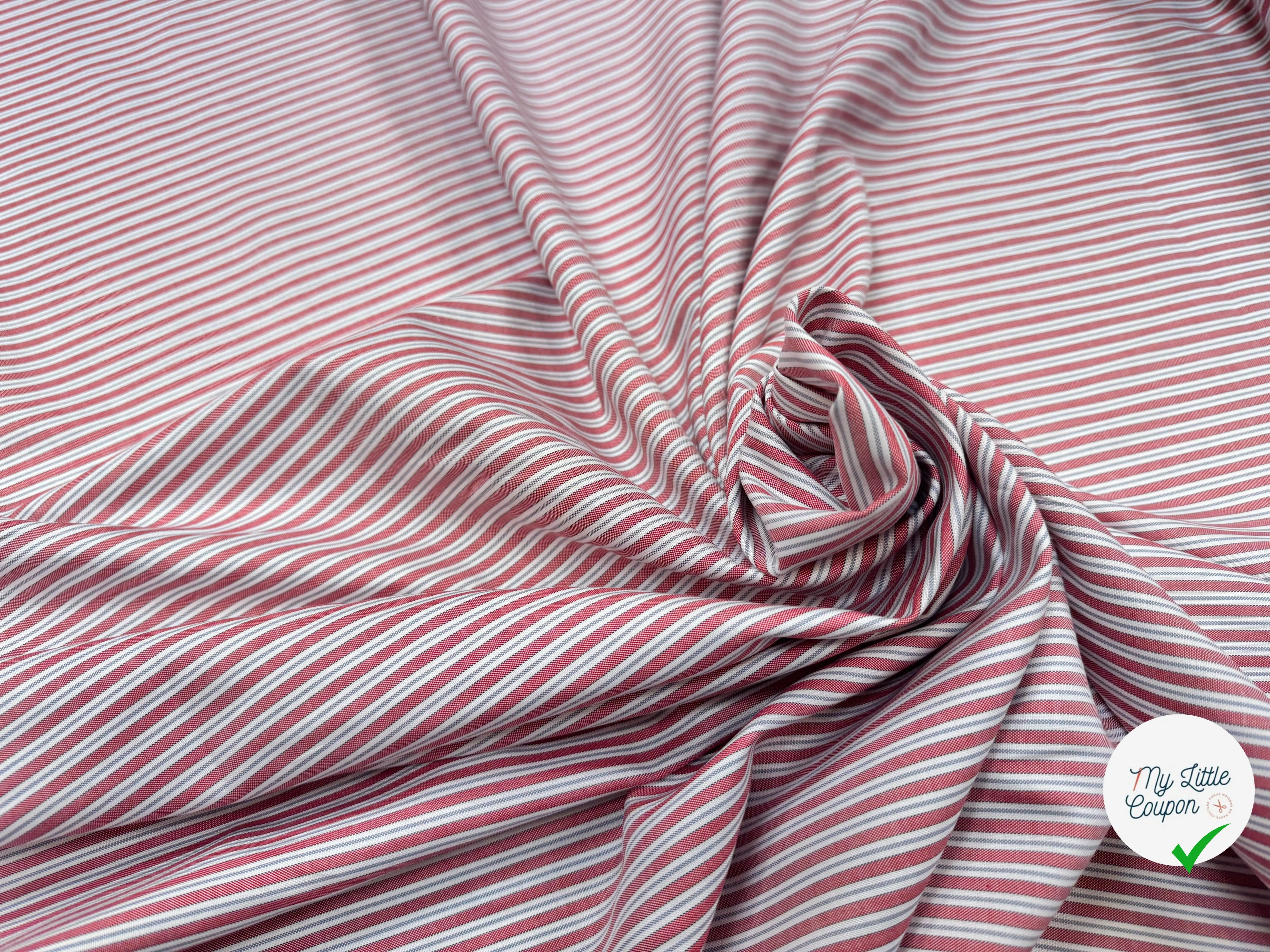TISSU OXFORD SOMELIOS COTON RAYURES ROUGE BLANC GRIS - My Little Coupon
