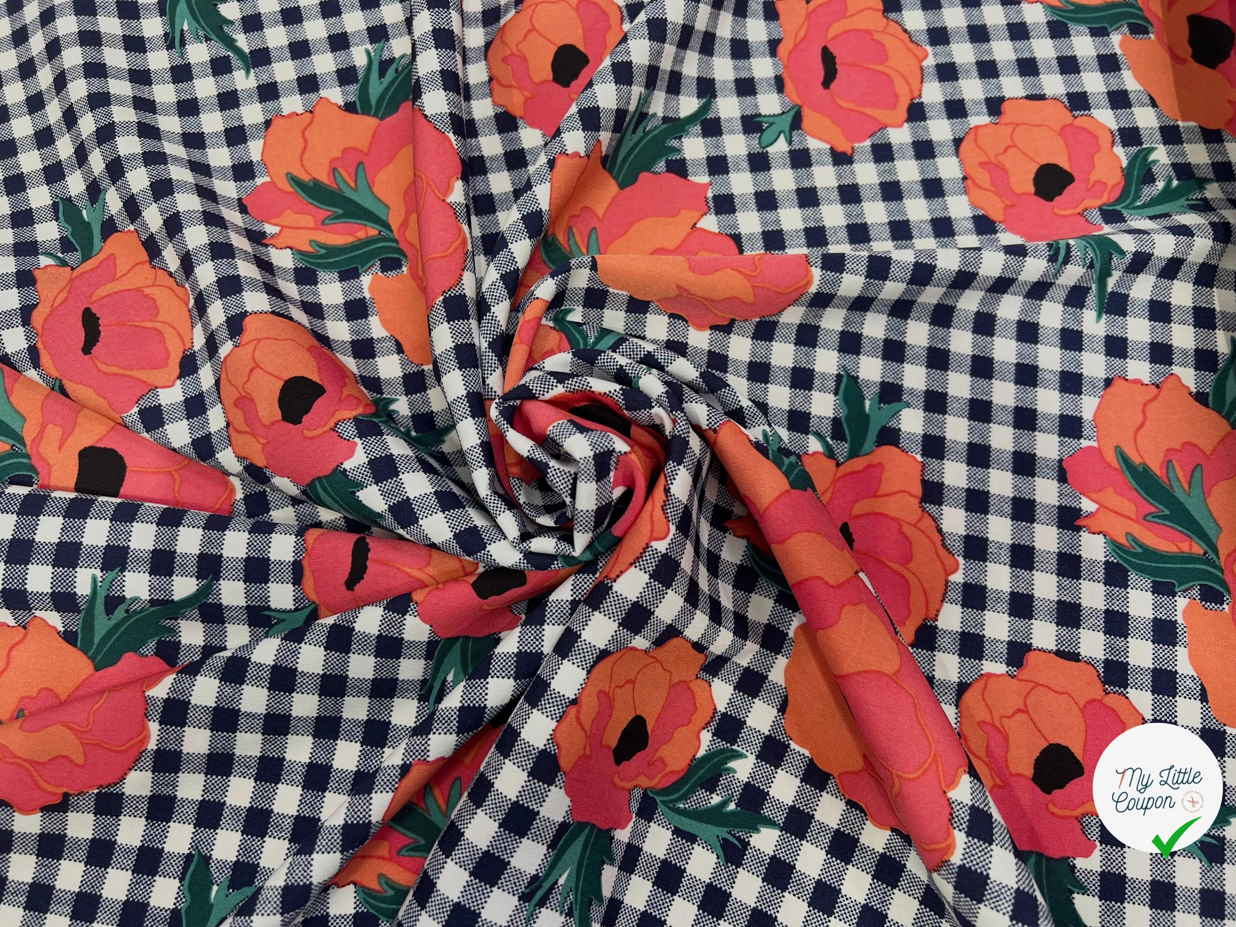 TISSU PEAU DE EPCHE FLEURS CARREAUX - My Little Coupon