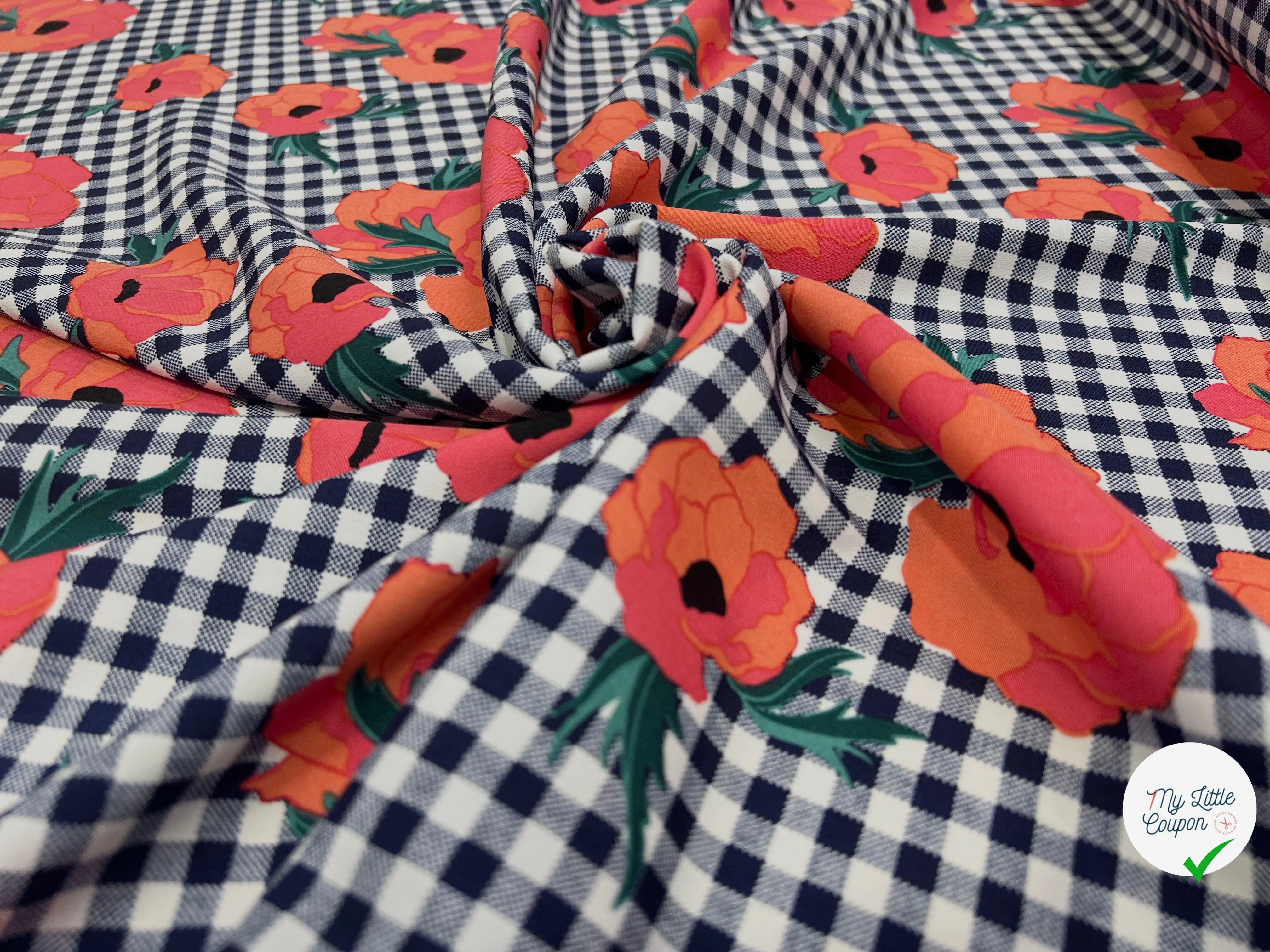 TISSU PEAU DE EPCHE FLEURS CARREAUX - My Little Coupon