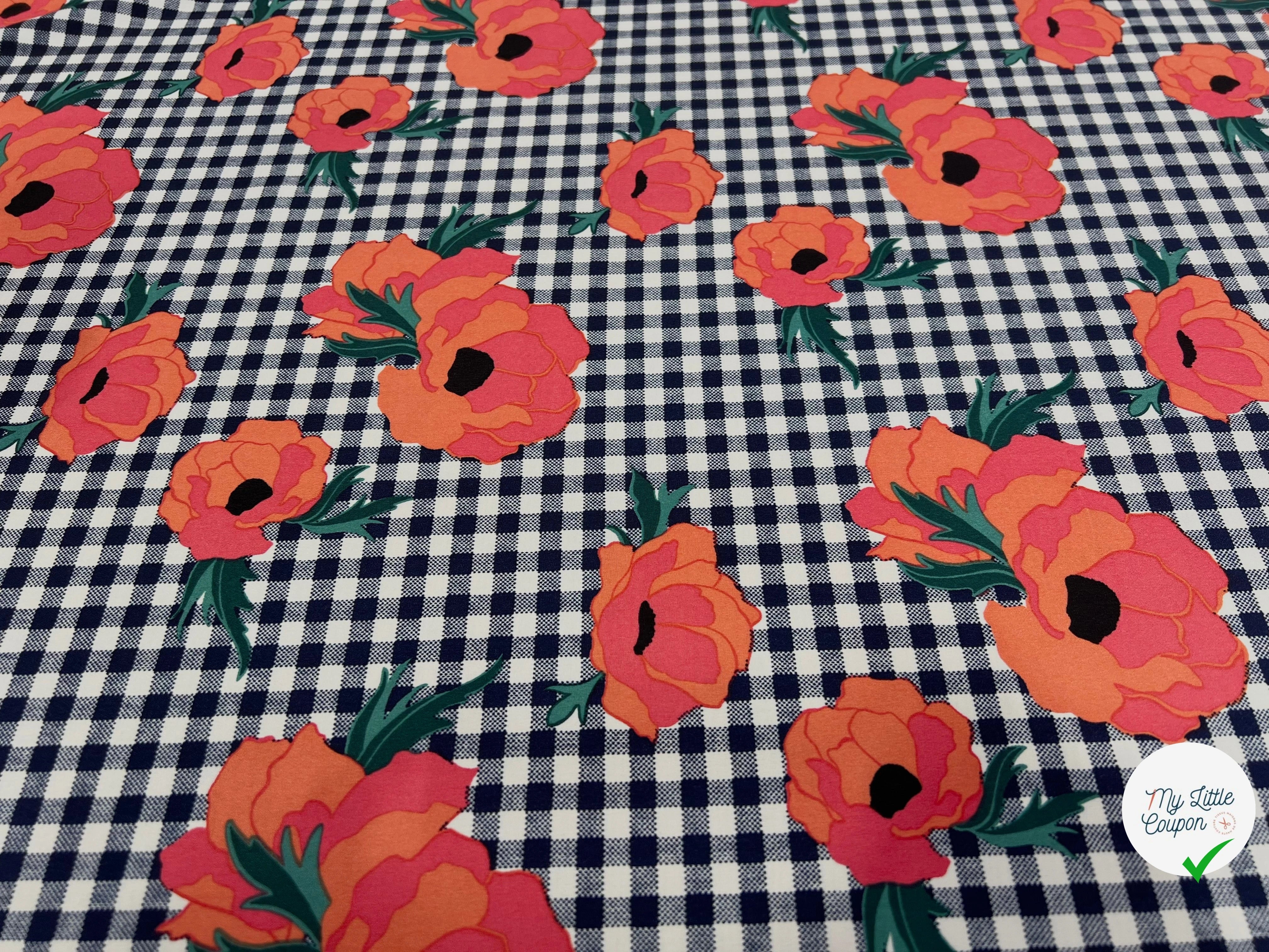 TISSU PEAU DE EPCHE FLEURS CARREAUX - My Little Coupon