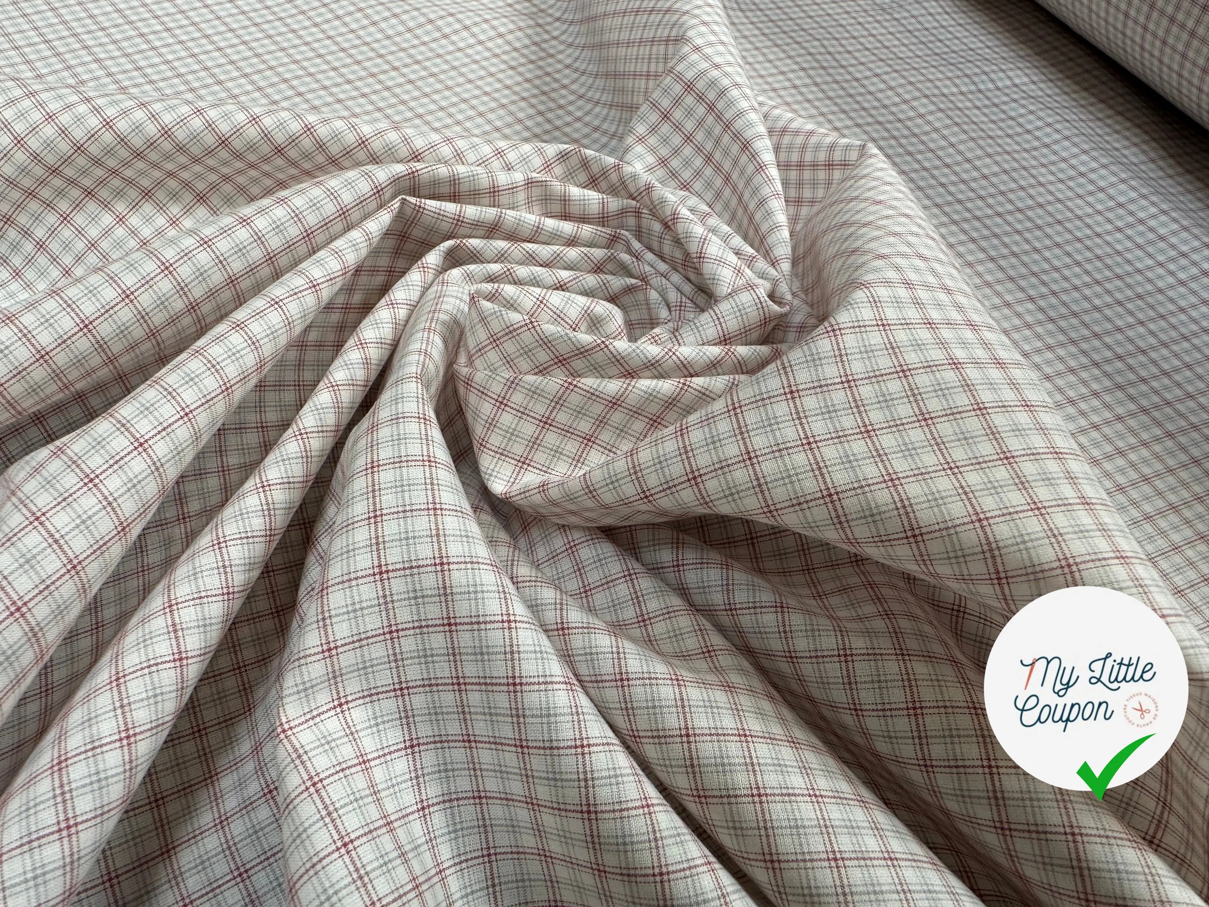 TISSU POPELINE CARREAUX ROUGE MOYEN - My Little Coupon