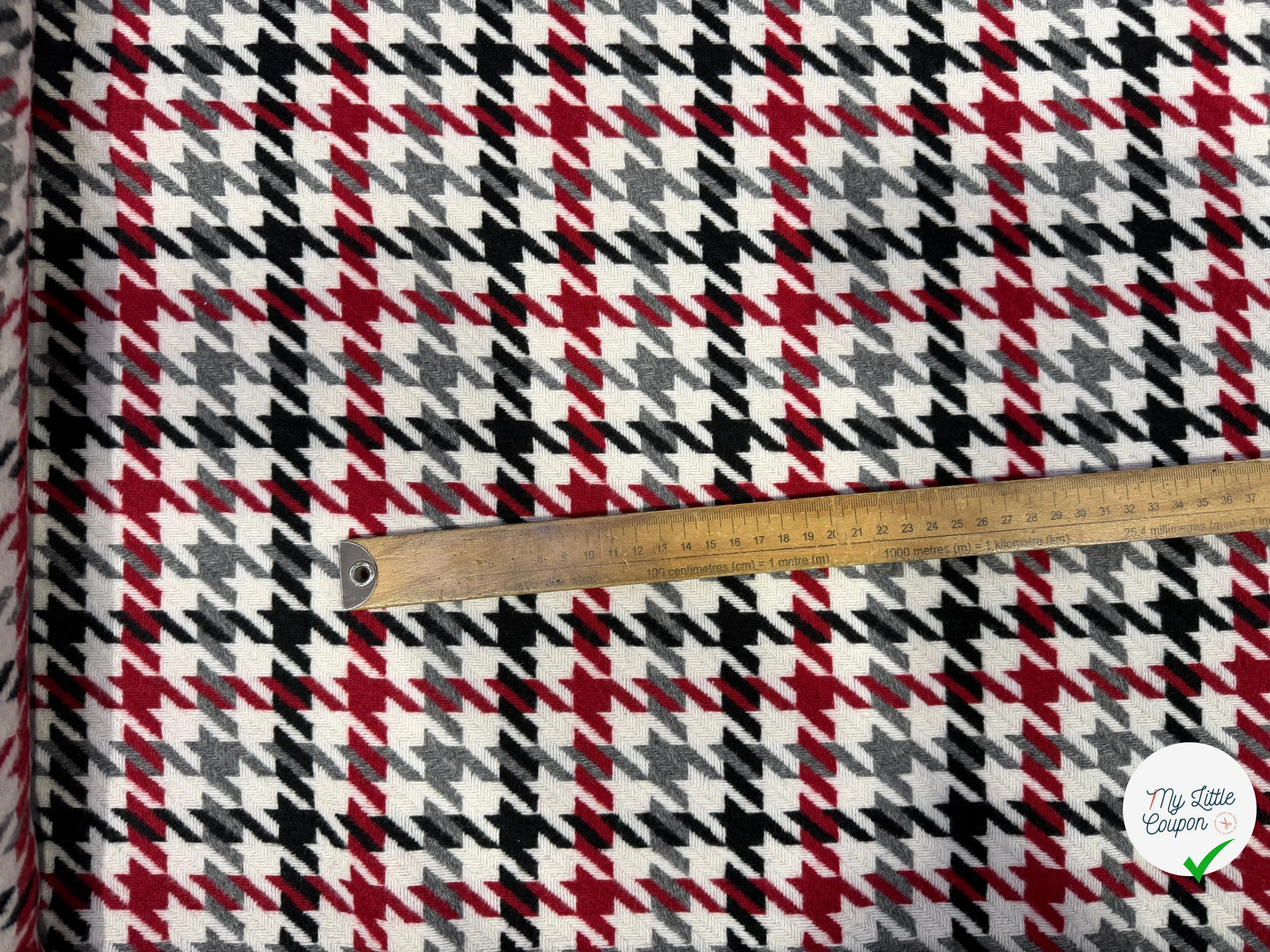 TISSU POUR MANTEAU PIED DE COQ NOIR BLANC ROUGE GRIS - My Little Coupon
