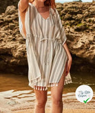 TISSU RAYÉ ECRU NOIR 56% COTON BIO 44% VISCOSE - My Little Coupon