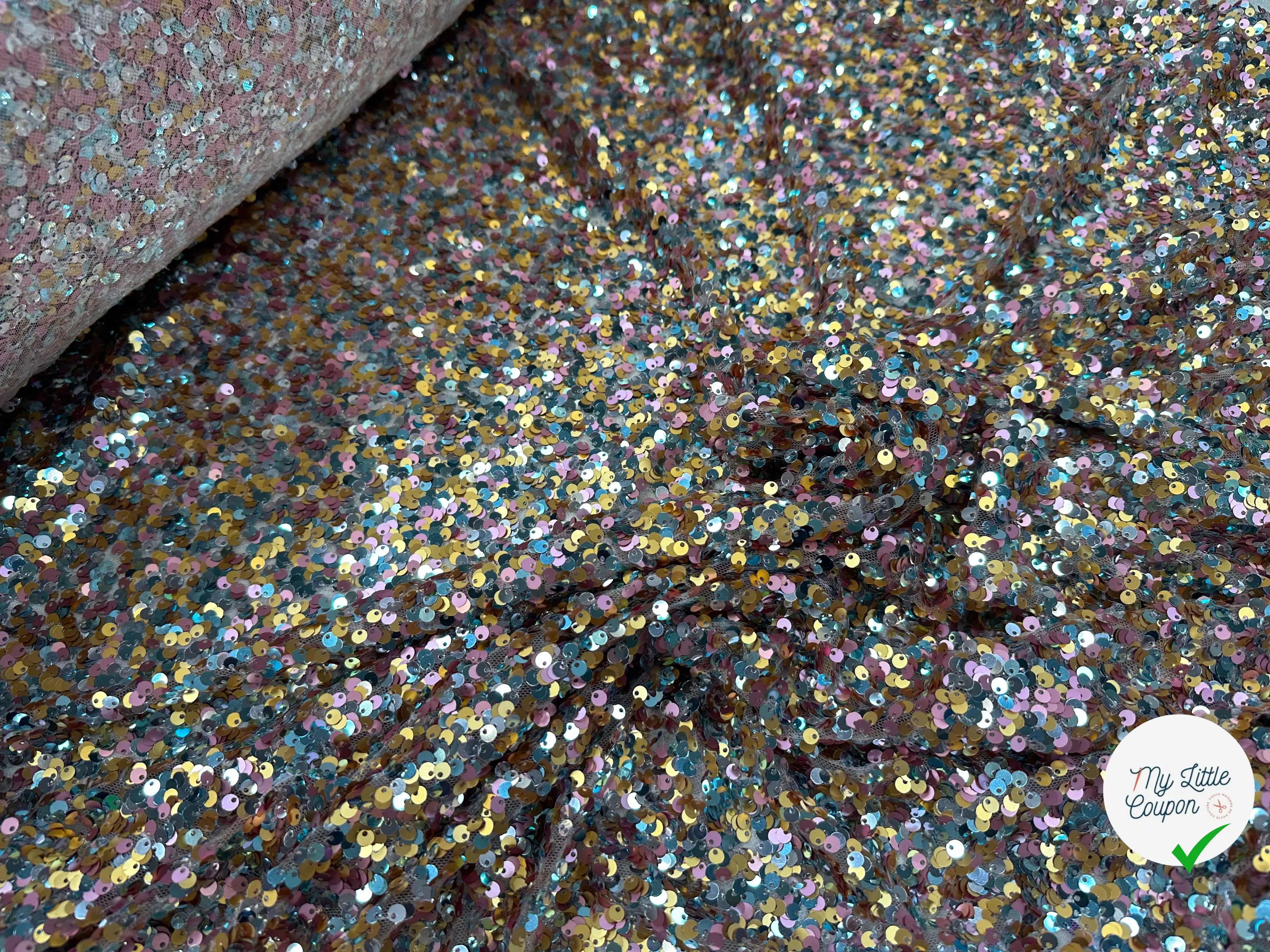 TISSU SEQUIN EN FETE ROSE JAUNE & BLEU MSO