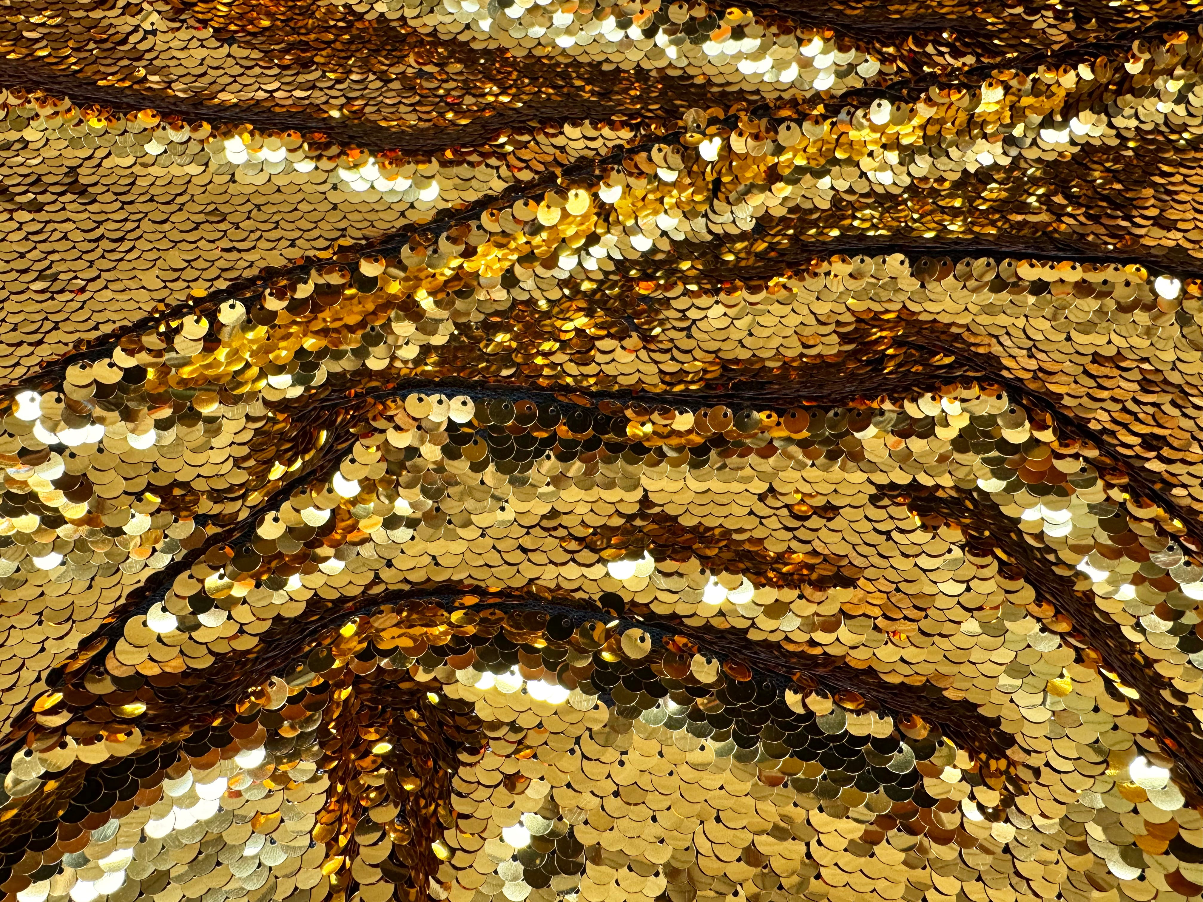 TISSU SEQUIN PAILLETTES SUR TULLE GOLD - My Little Coupon