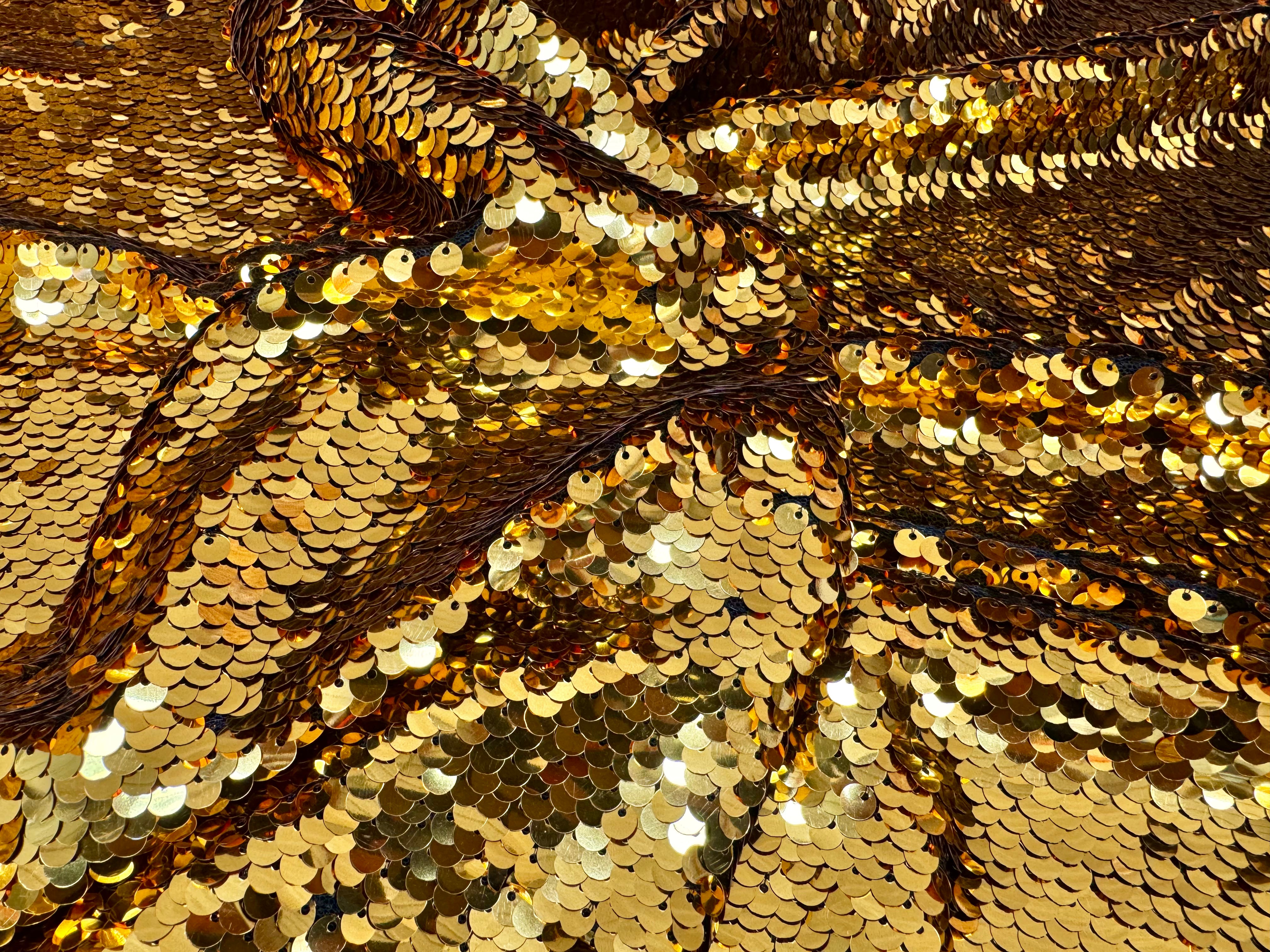 TISSU SEQUIN PAILLETTES SUR TULLE GOLD - My Little Coupon