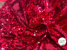 TISSU SEQUIN PAILLETTES SUR TULLE ROUGE RUBIS - My Little Coupon