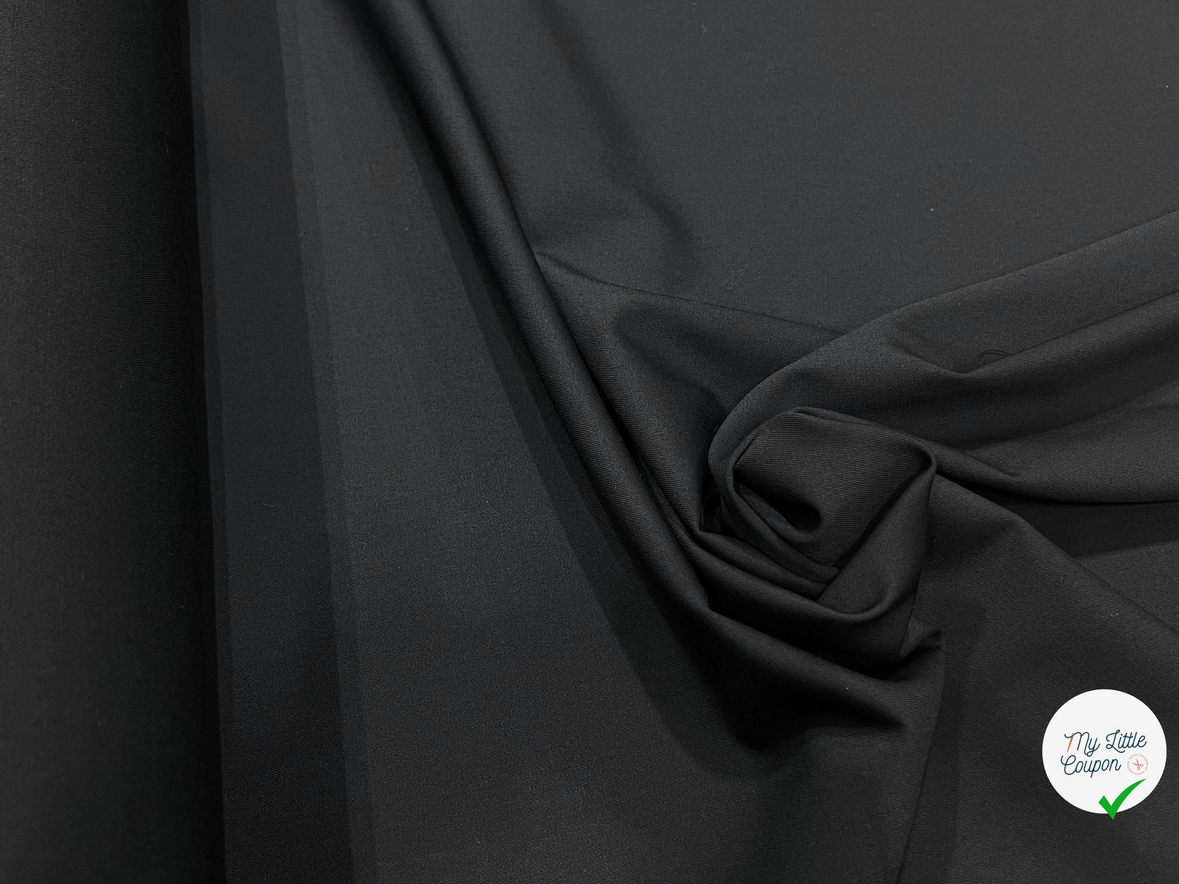 TISSU TAILLEUR SERGÉE EN PURE LAINE NOIR INTENSE - My Little Coupon