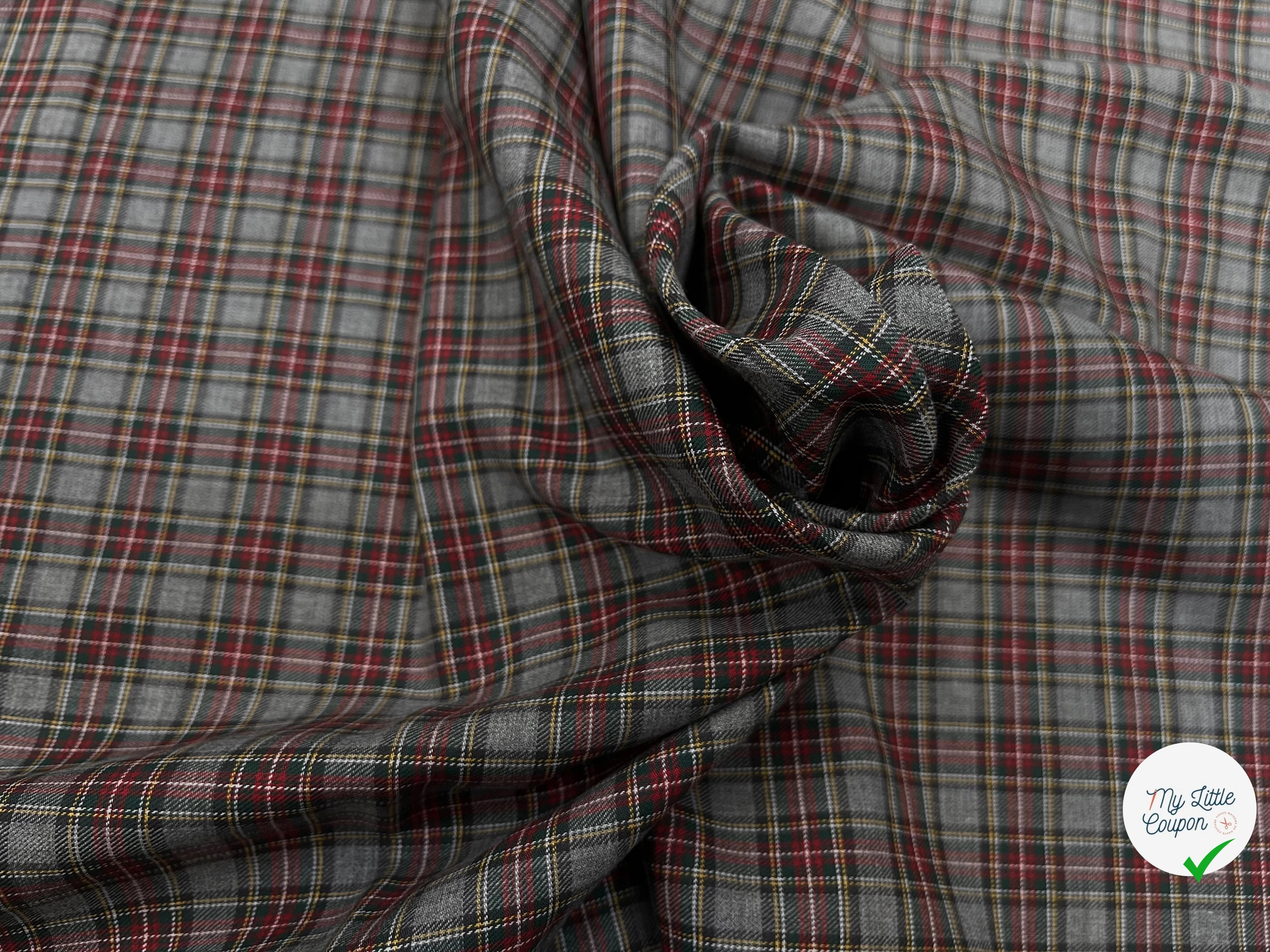 TISSU TRAPPEUR GRIS À CARREAUX VERT, JAUNE ET ROUGE 150CM - My Little Coupon