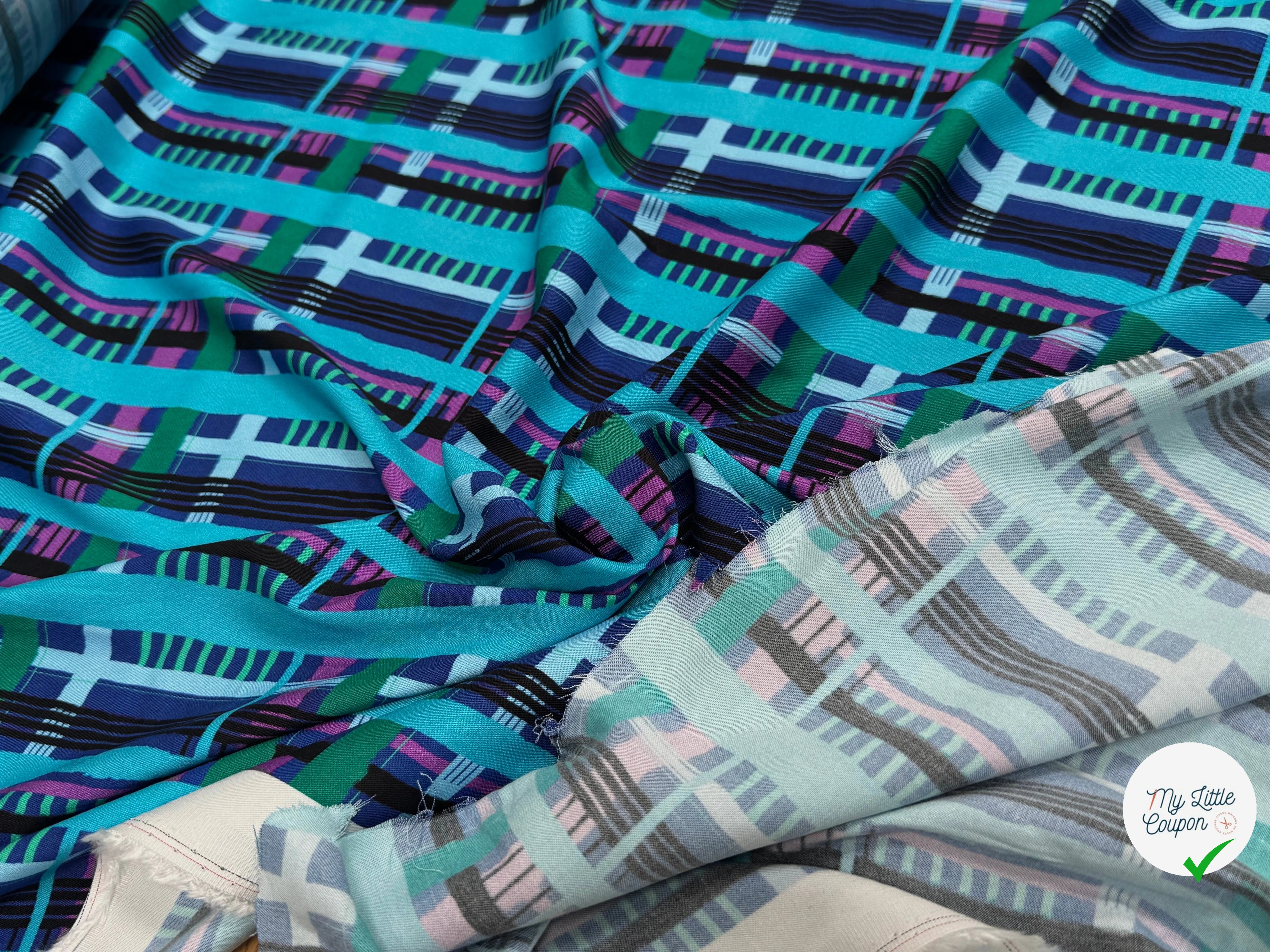 TISSU VISCOSE ÉLASTHANNE IMPRIMÉ TARTAN PUNGI TOPO TARTAN - My Little Coupon