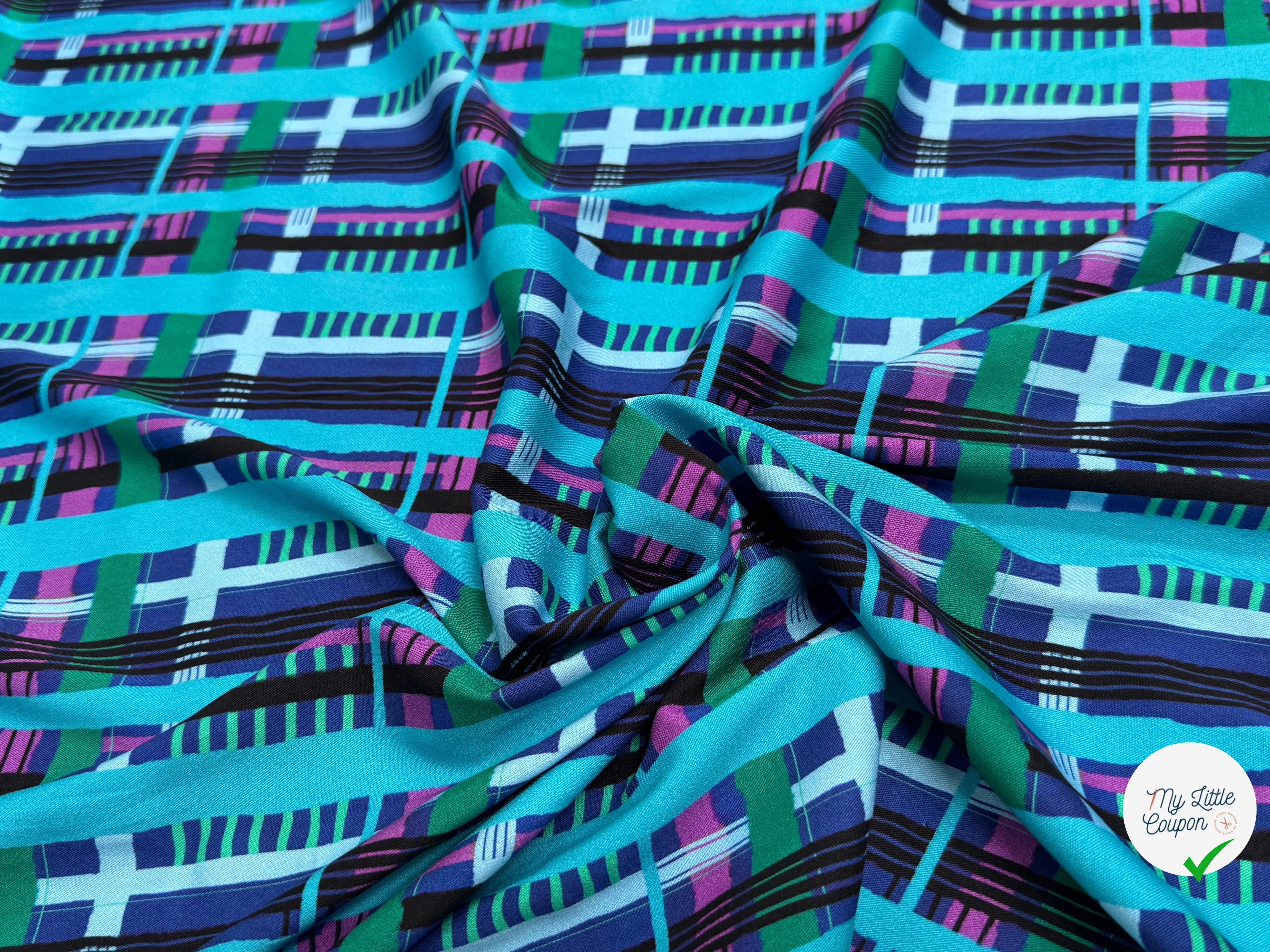 TISSU VISCOSE ÉLASTHANNE IMPRIMÉ TARTAN PUNGI TOPO TARTAN - My Little Coupon