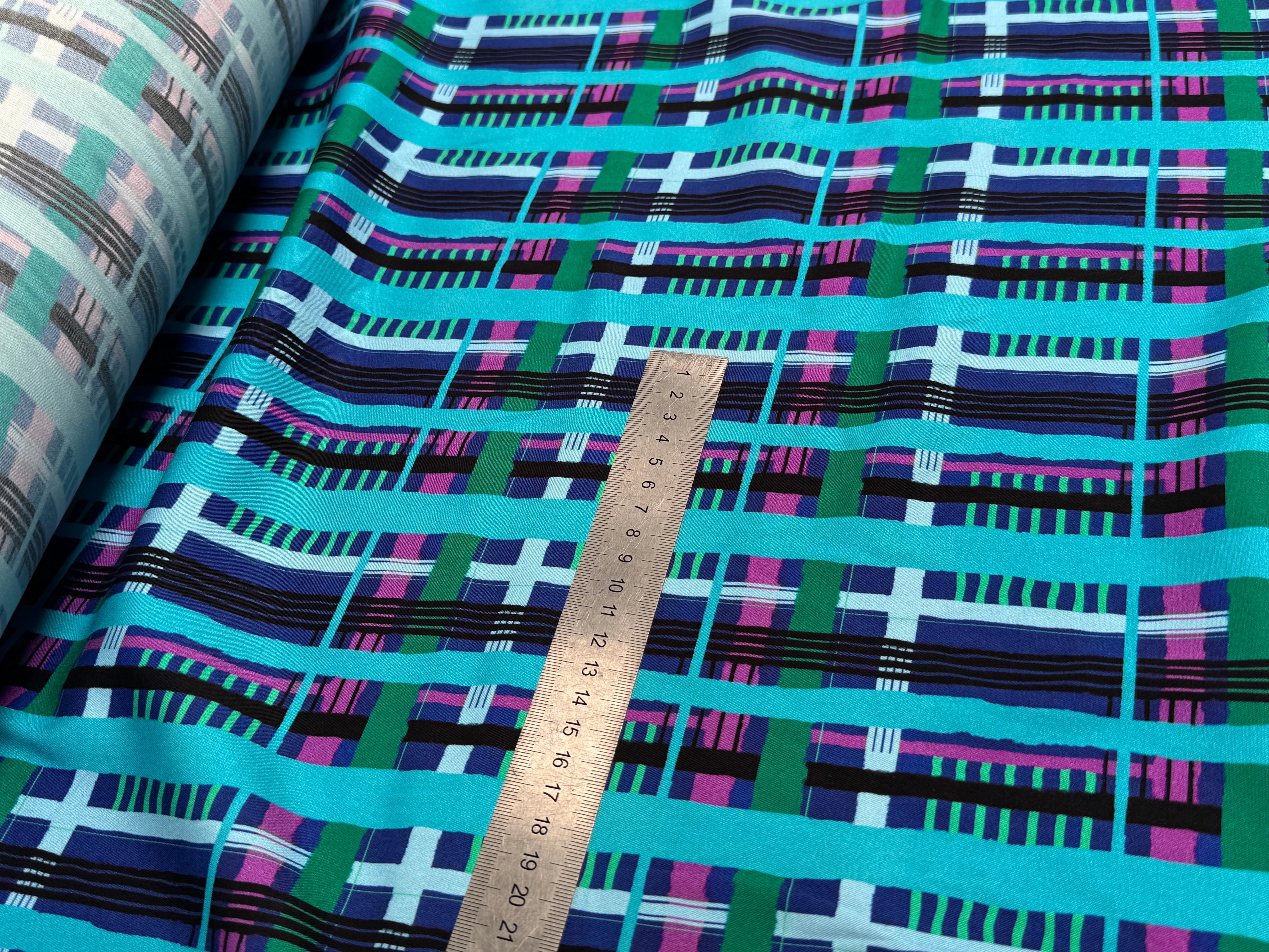 TISSU VISCOSE ÉLASTHANNE IMPRIMÉ TARTAN PUNGI TOPO TARTAN - My Little Coupon