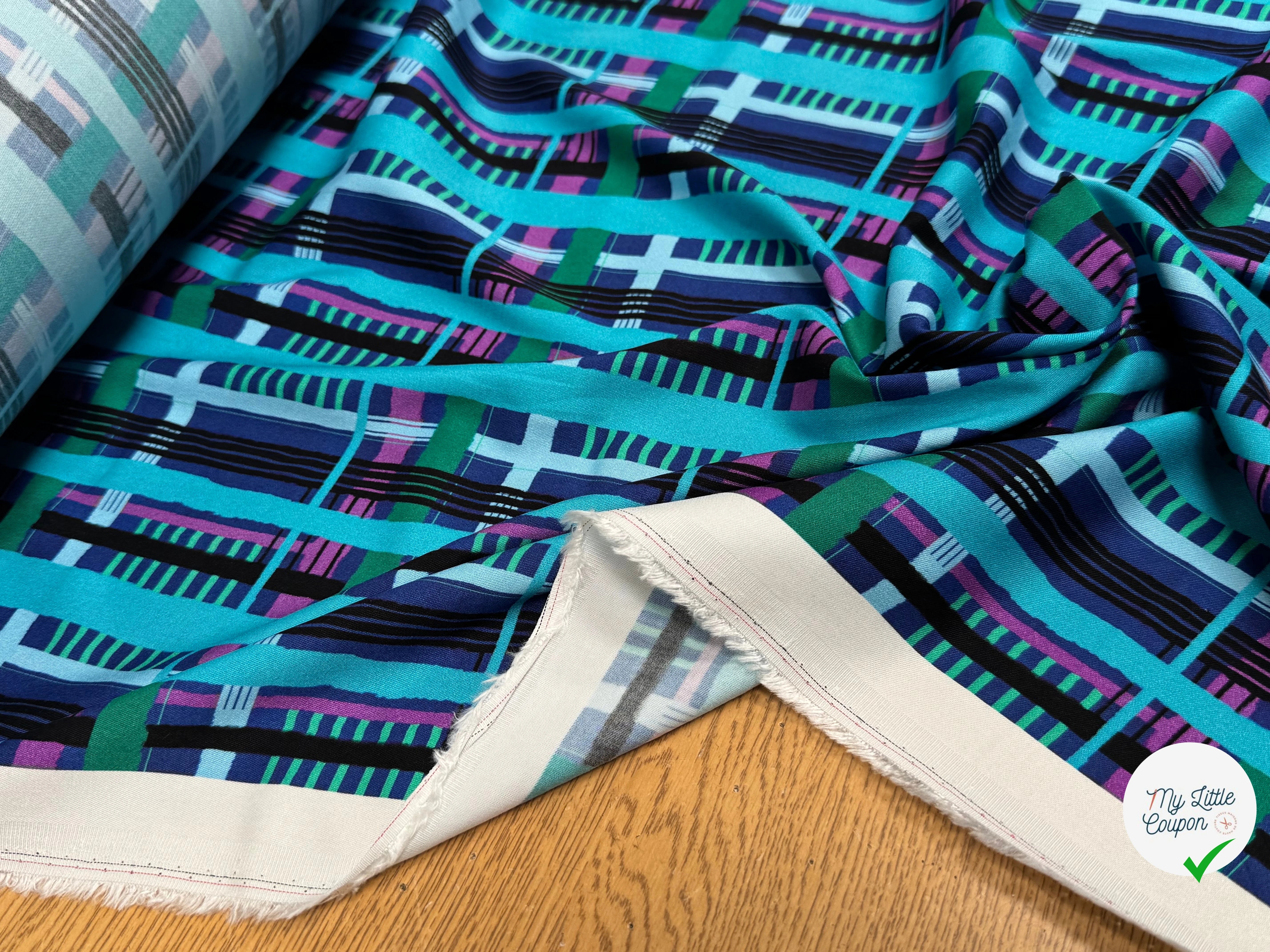TISSU VISCOSE ÉLASTHANNE IMPRIMÉ TARTAN PUNGI TOPO TARTAN - My Little Coupon