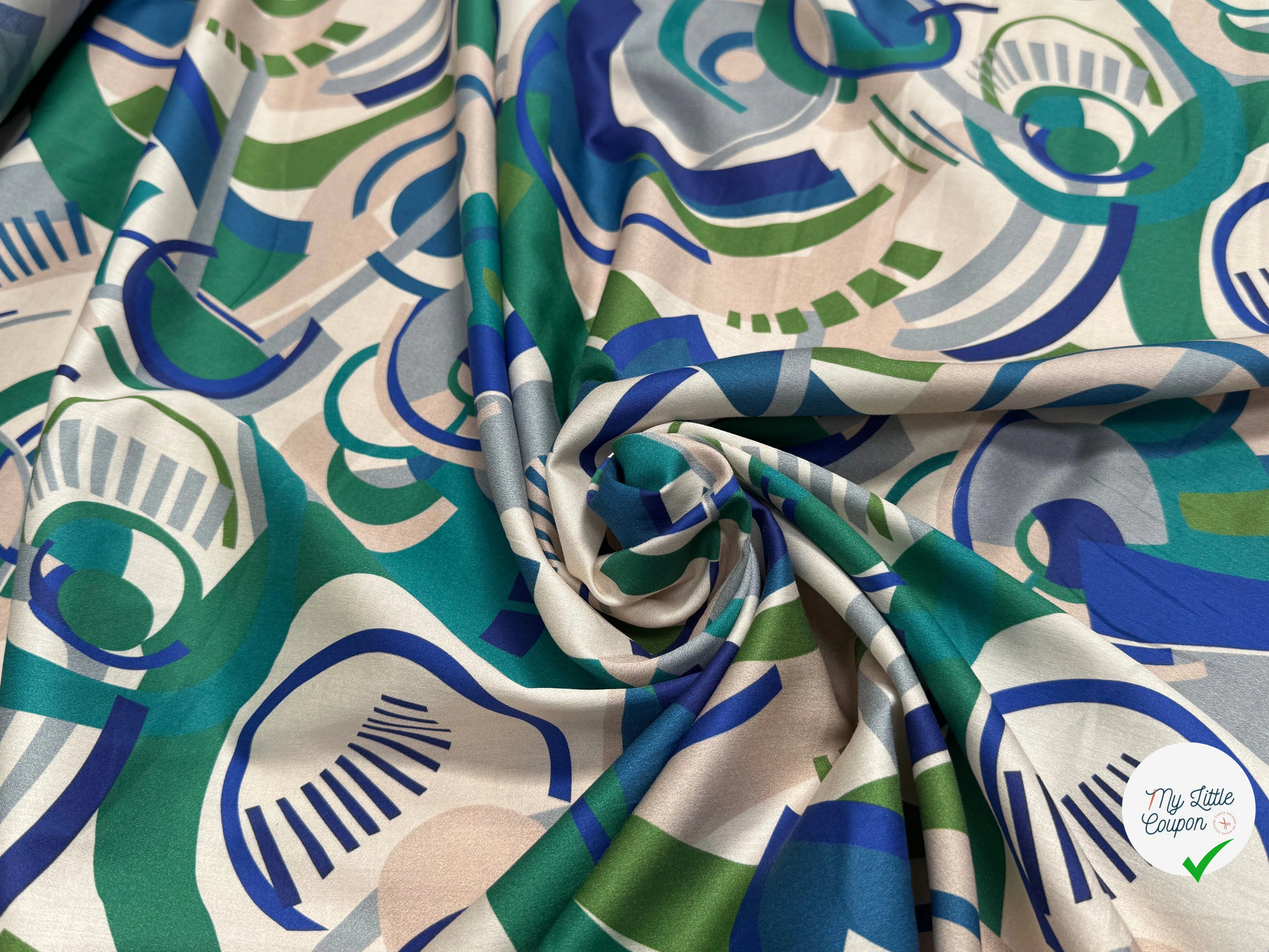 TISSU VOILE DE COTON IMPRIMÉ GRAPHIQUE VERT NINFEA MANEGE VERT - My Little Coupon