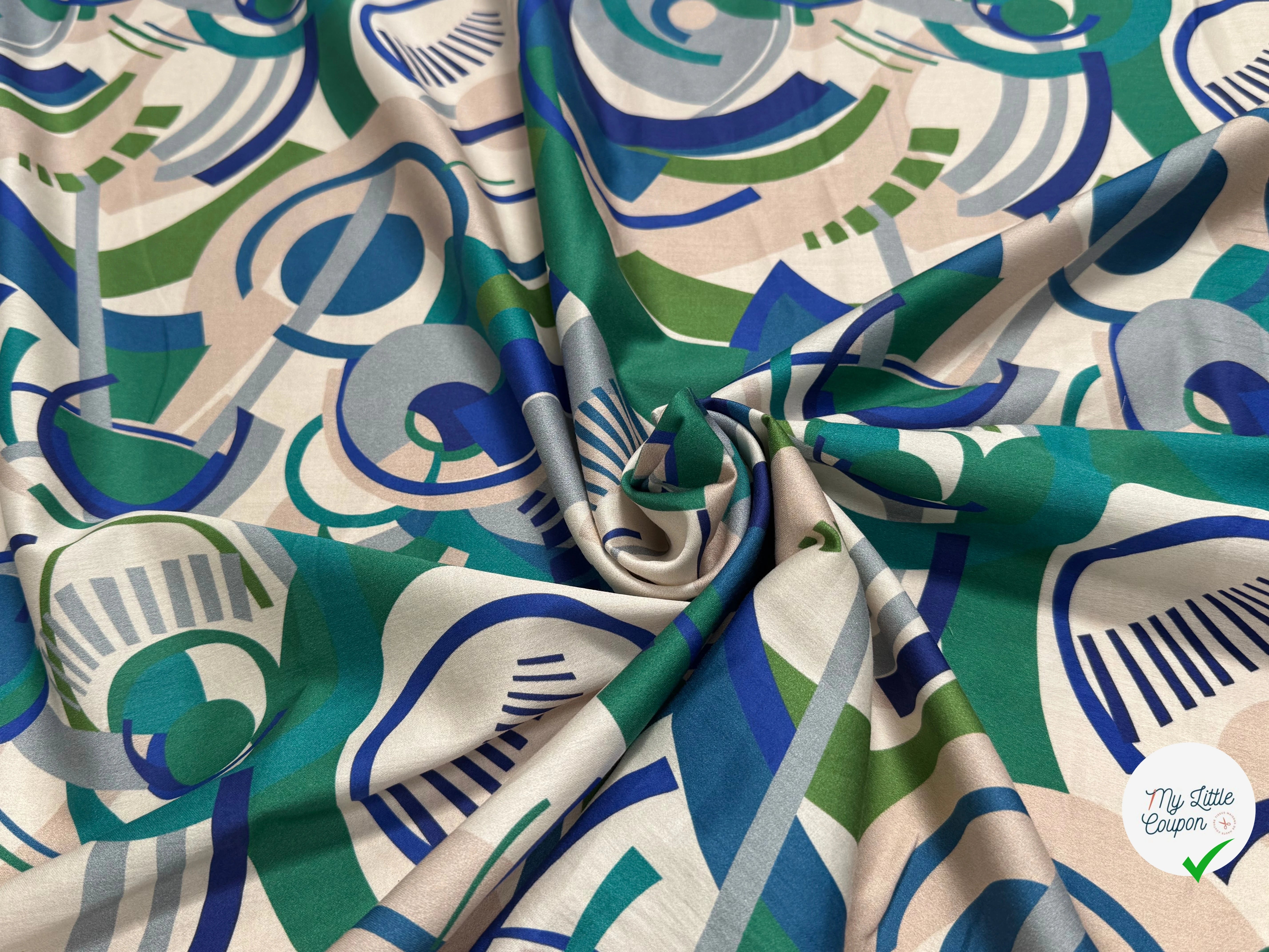 TISSU VOILE DE COTON IMPRIMÉ GRAPHIQUE VERT NINFEA MANEGE VERT - My Little Coupon