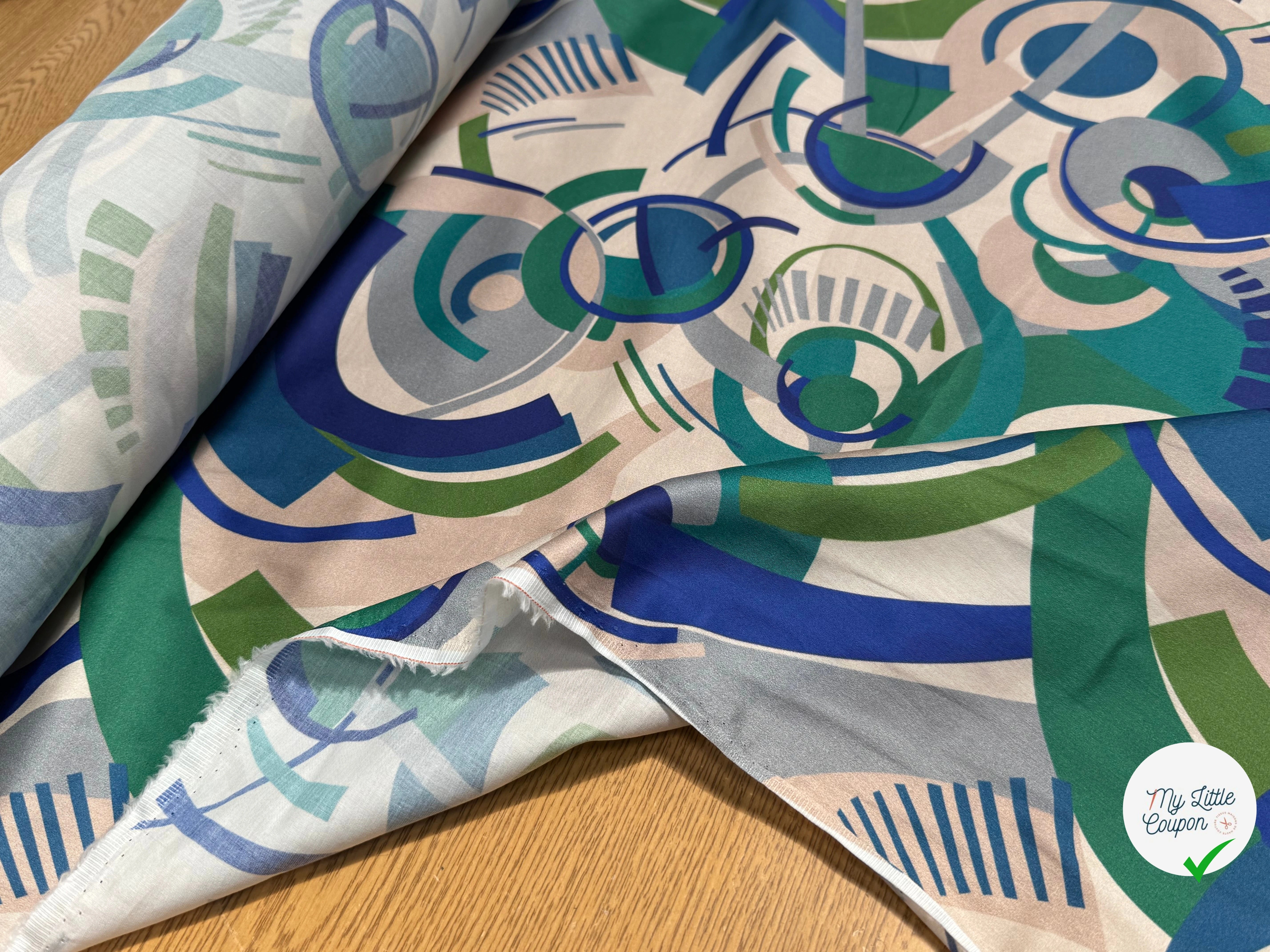 TISSU VOILE DE COTON IMPRIMÉ GRAPHIQUE VERT NINFEA MANEGE VERT - My Little Coupon
