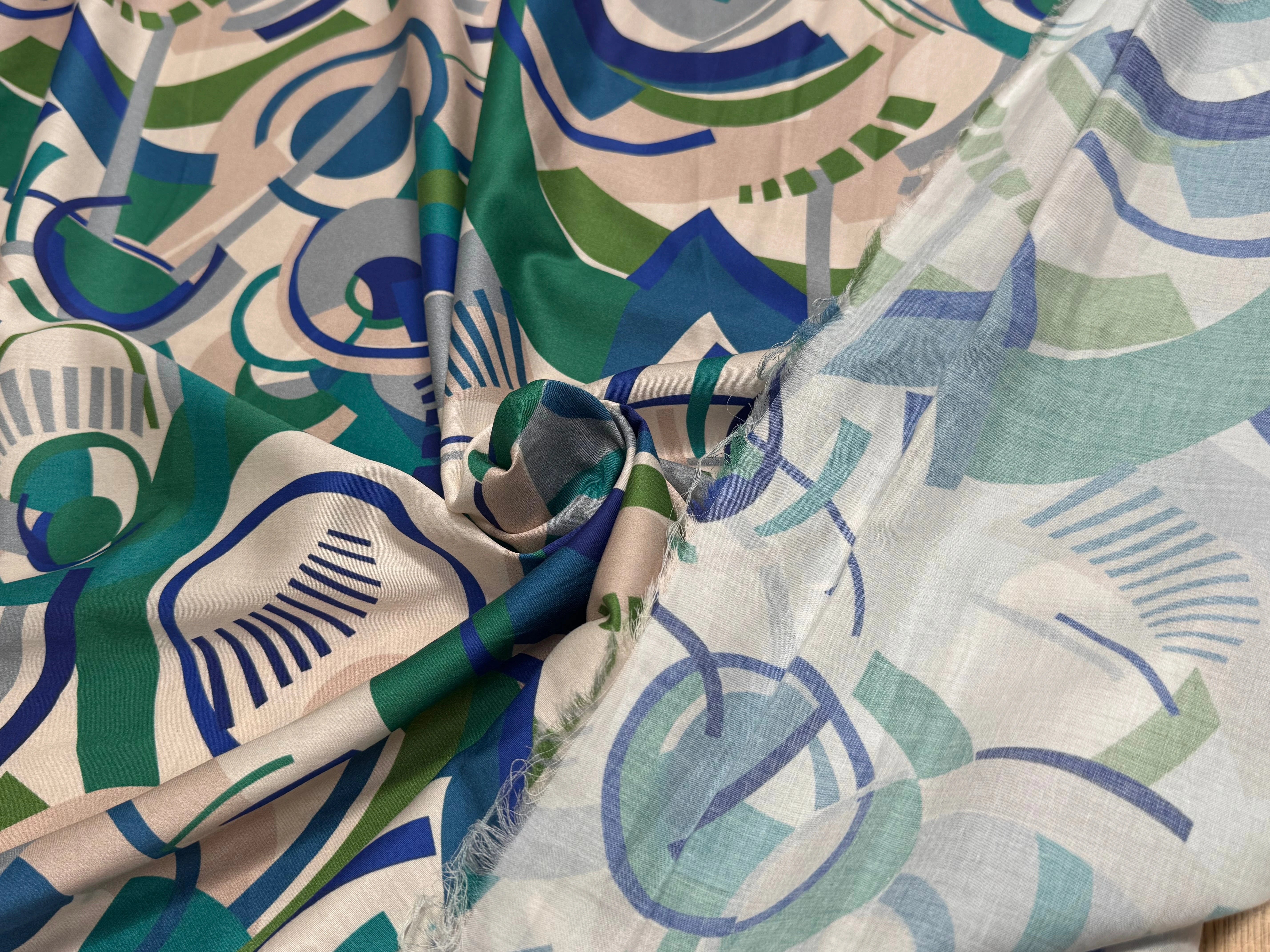 TISSU VOILE DE COTON IMPRIMÉ GRAPHIQUE VERT NINFEA MANEGE VERT - My Little Coupon