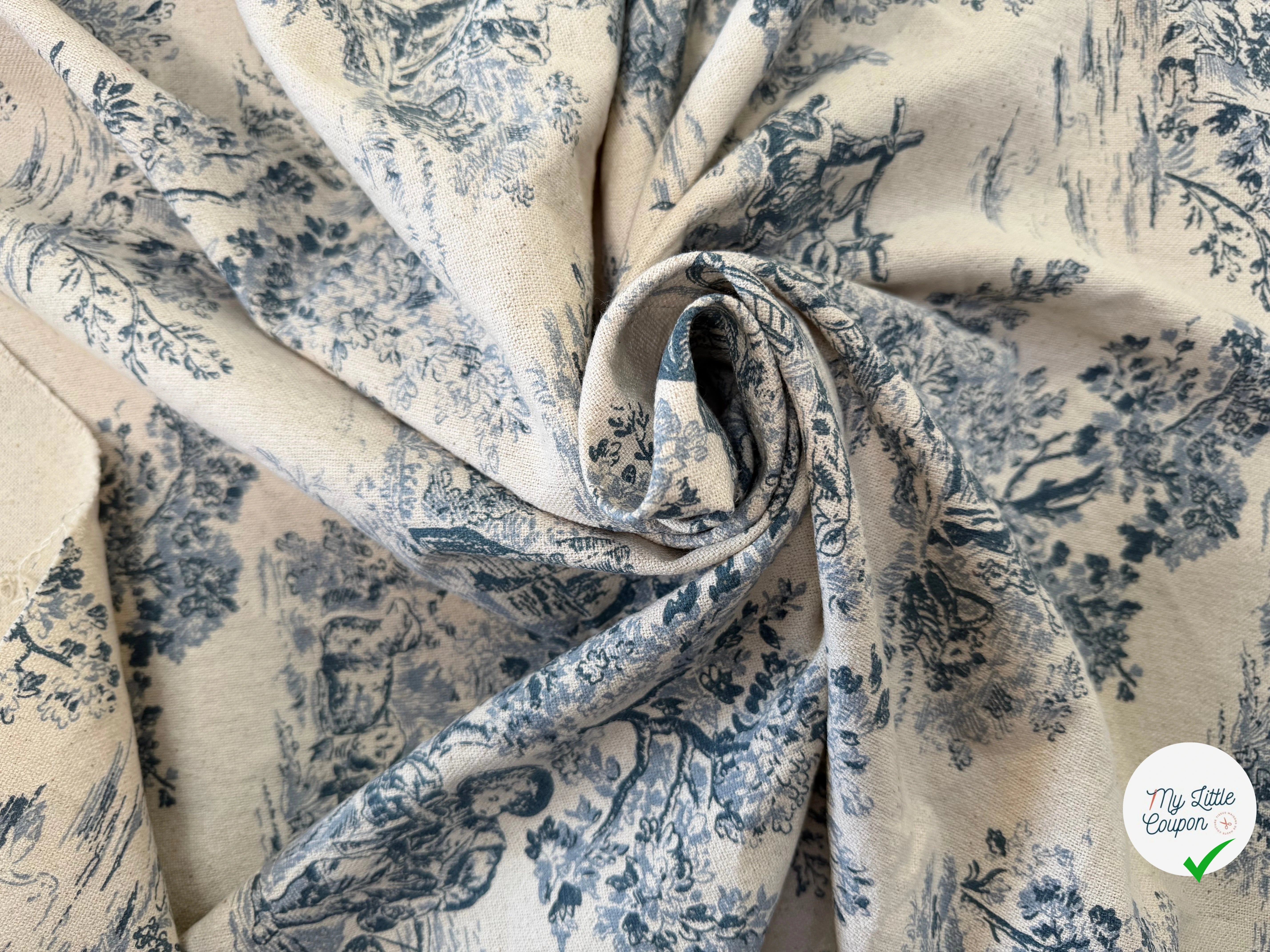 TOILE COTON GABRIELLE EFFET LIN BLEU - My Little Coupon