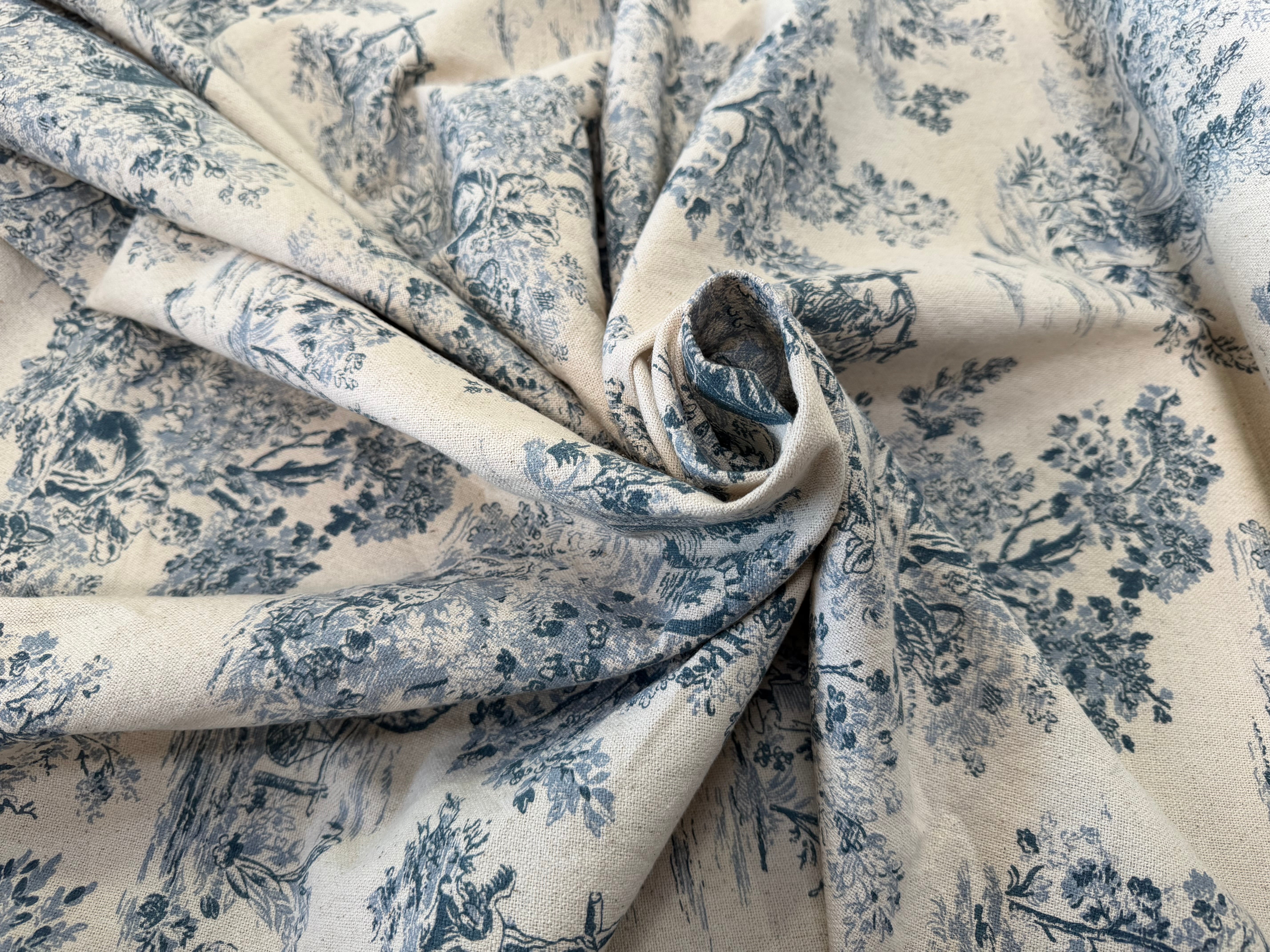 TOILE COTON GABRIELLE EFFET LIN BLEU - My Little Coupon