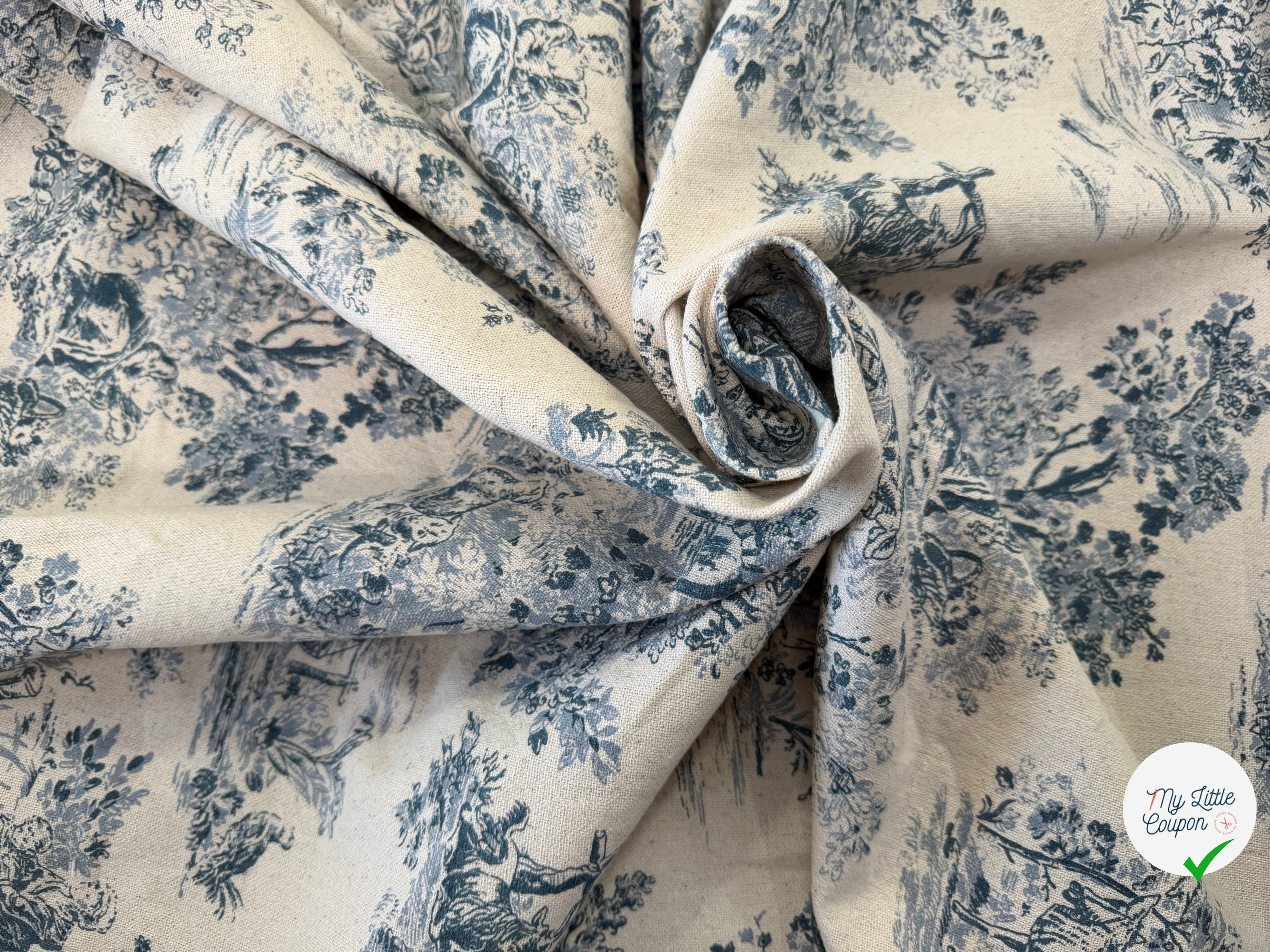 TOILE COTON GABRIELLE EFFET LIN BLEU - My Little Coupon