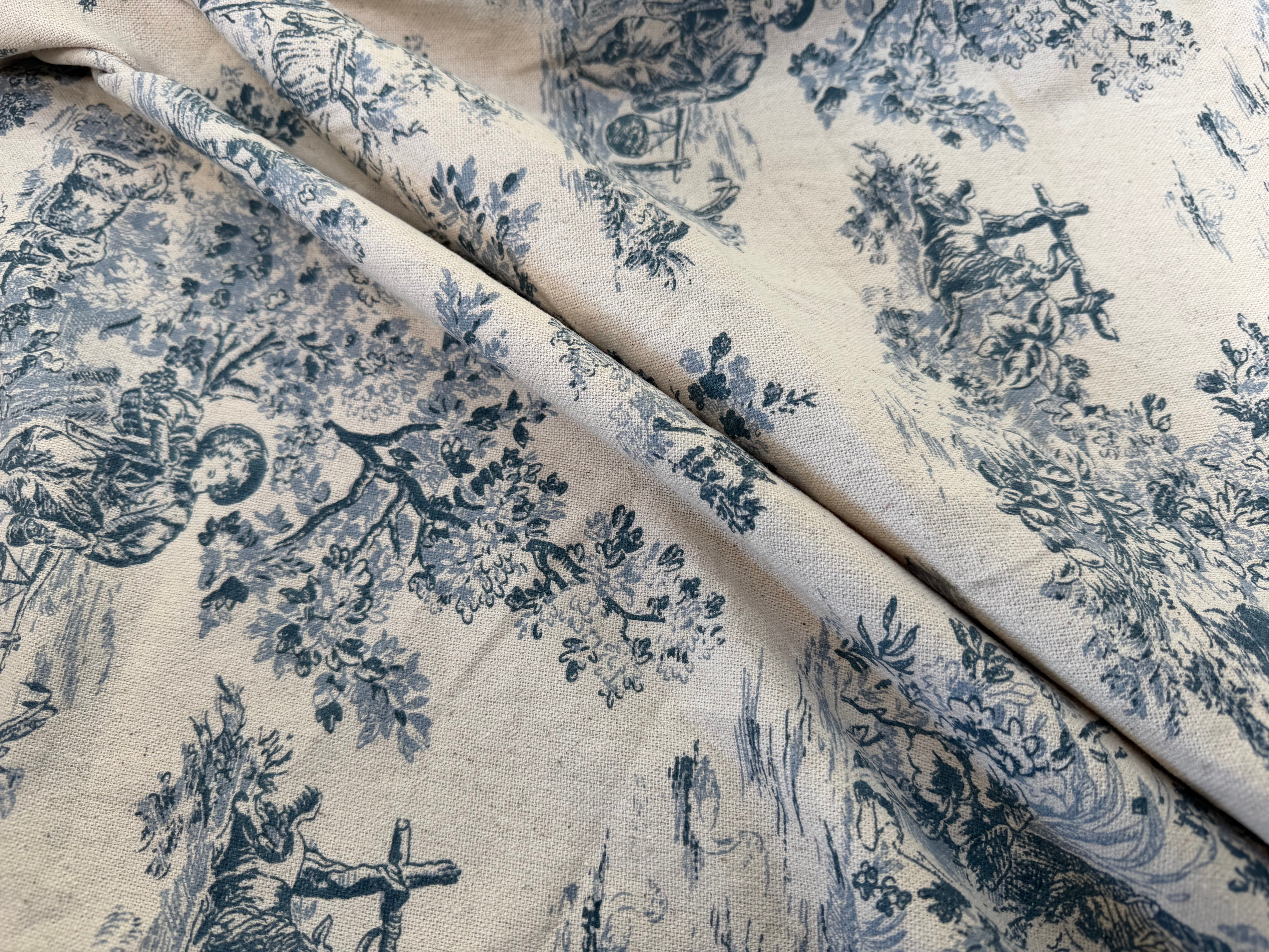 TOILE COTON GABRIELLE EFFET LIN BLEU - My Little Coupon
