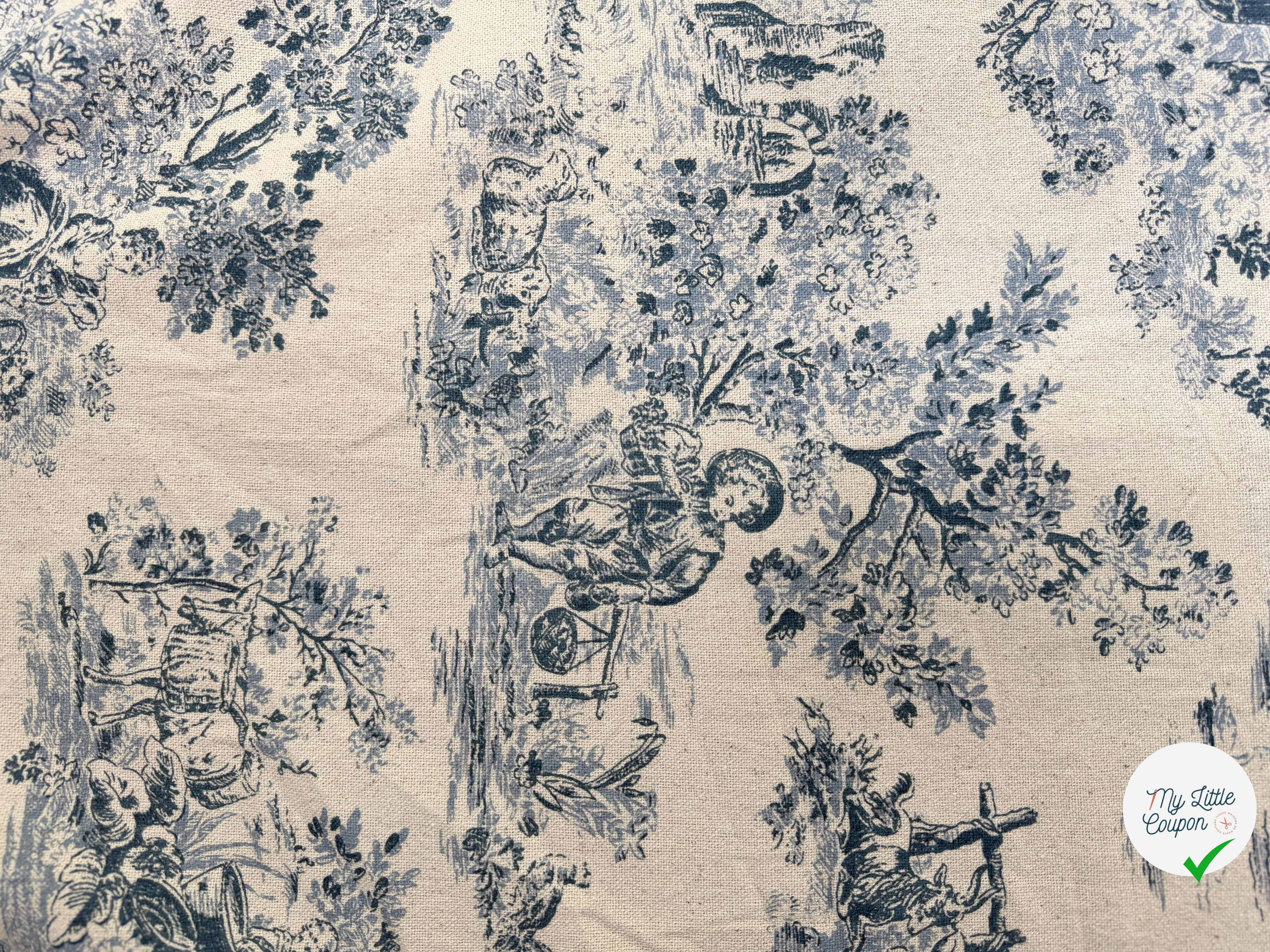 TOILE COTON GABRIELLE EFFET LIN BLEU - My Little Coupon